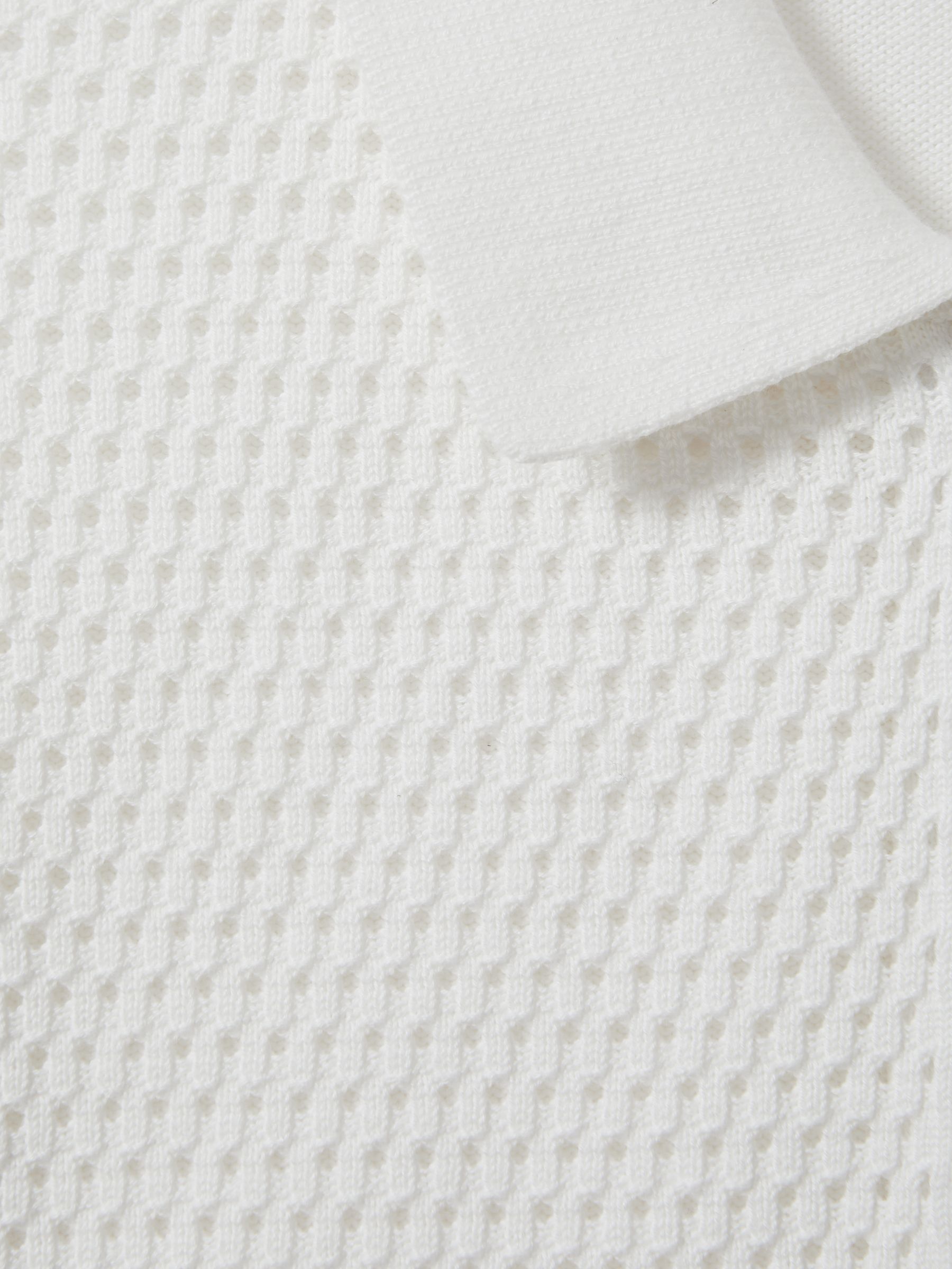Cotton Blend Textured Half Zip Polo Shirt in Optic White - Image 6 of 6