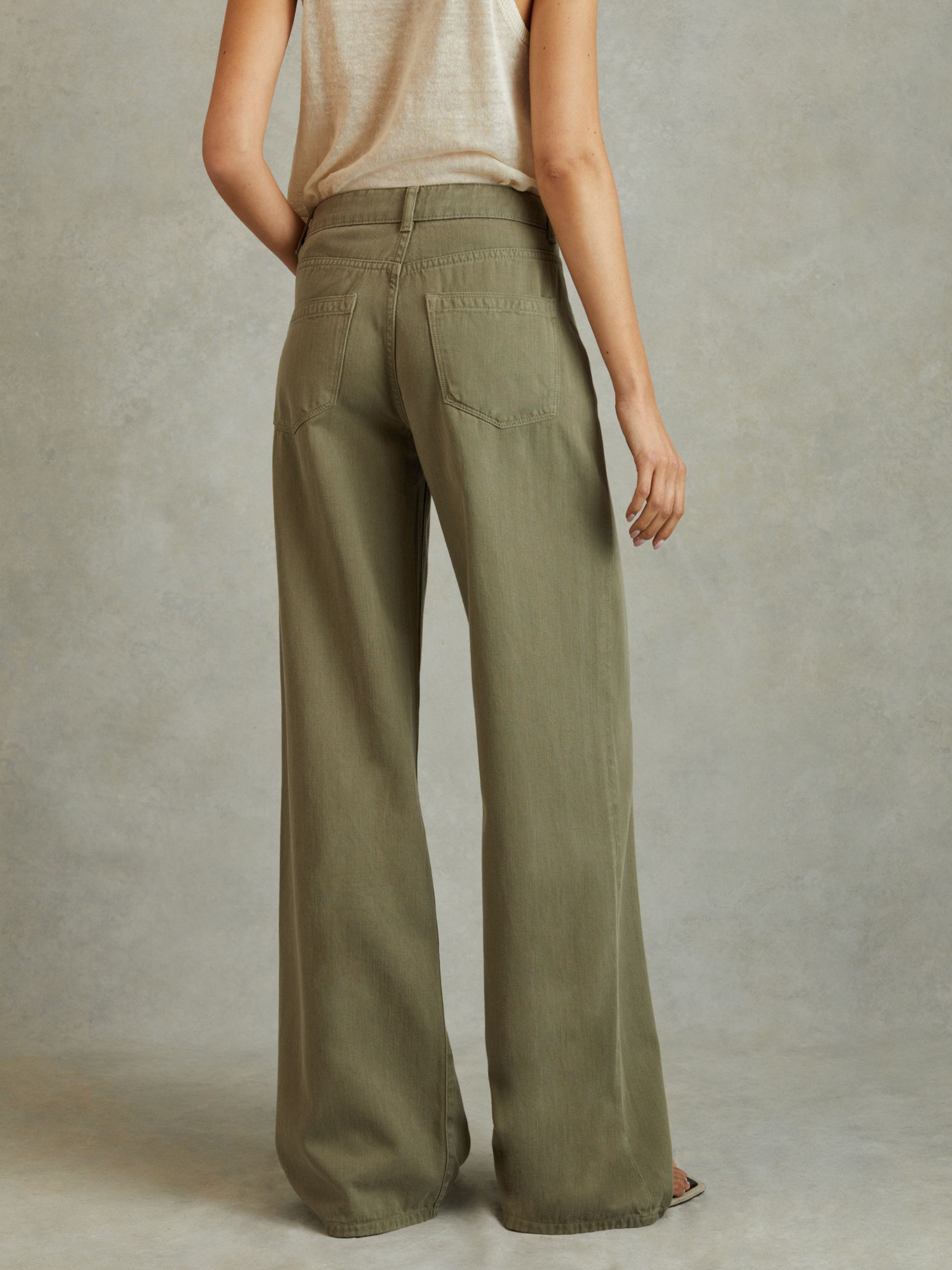 Reiss Garment Dyed Wide Leg Trousers in Khaki | REISS