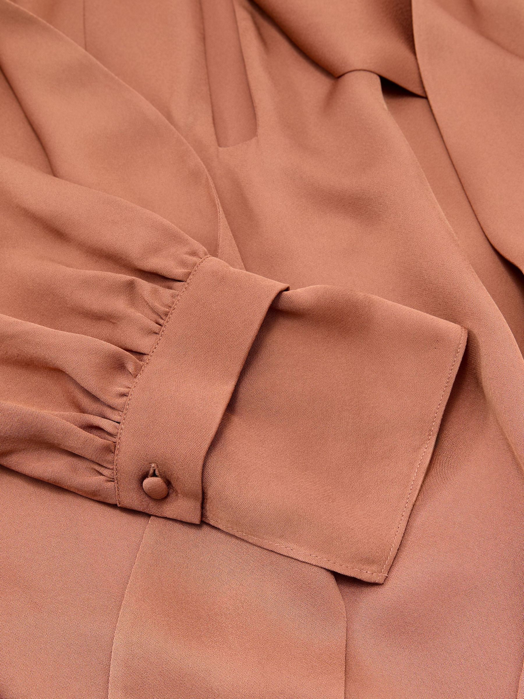 High-Neck Tie-Back Keyhole Blouse in Peach Orange - Image 8 of 8