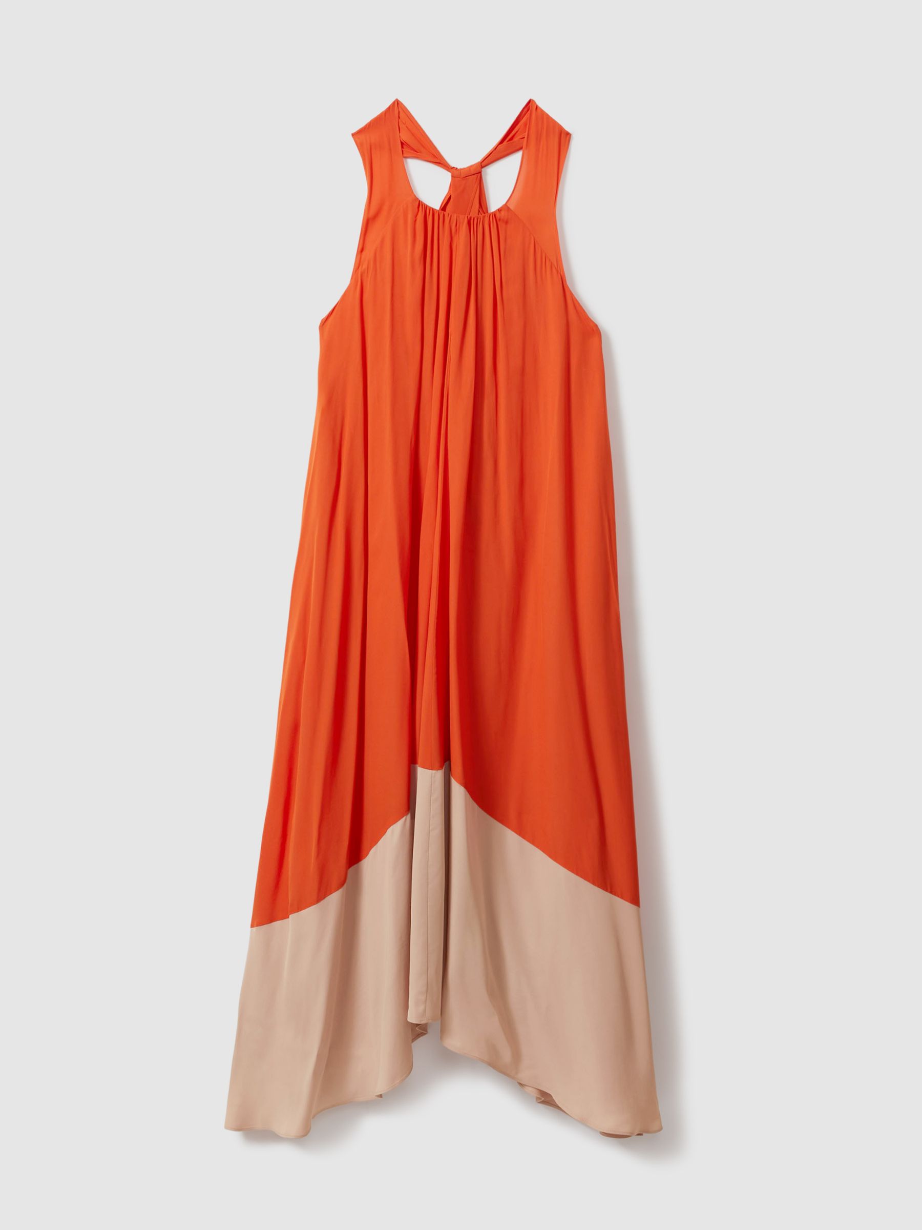 Ruched Dipped Hem Midi Dress in Orange - Image 2 of 6