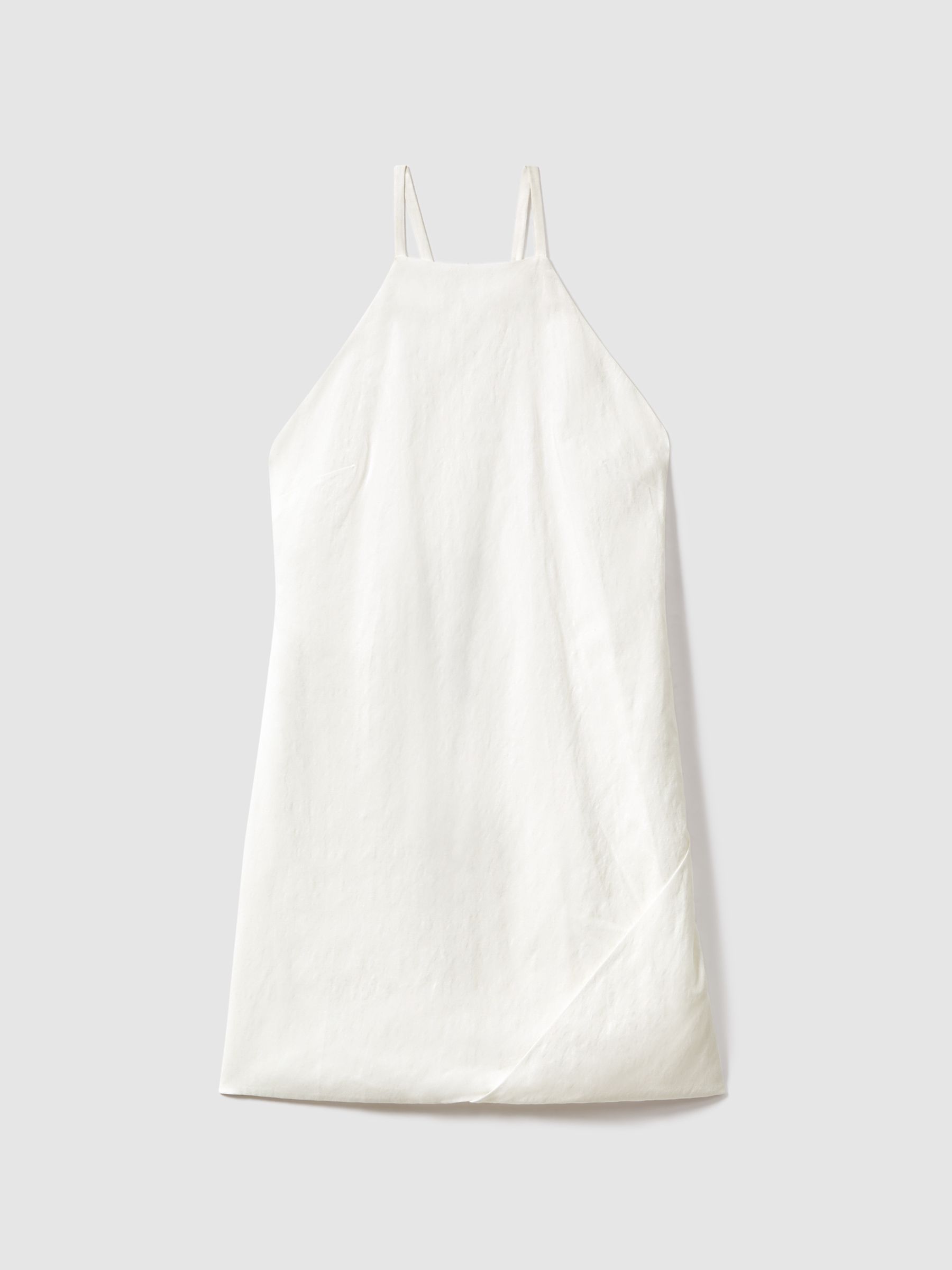 Lyocell Blend With Linen Wrap Detail Mini Dress in White - Image 2 of 6