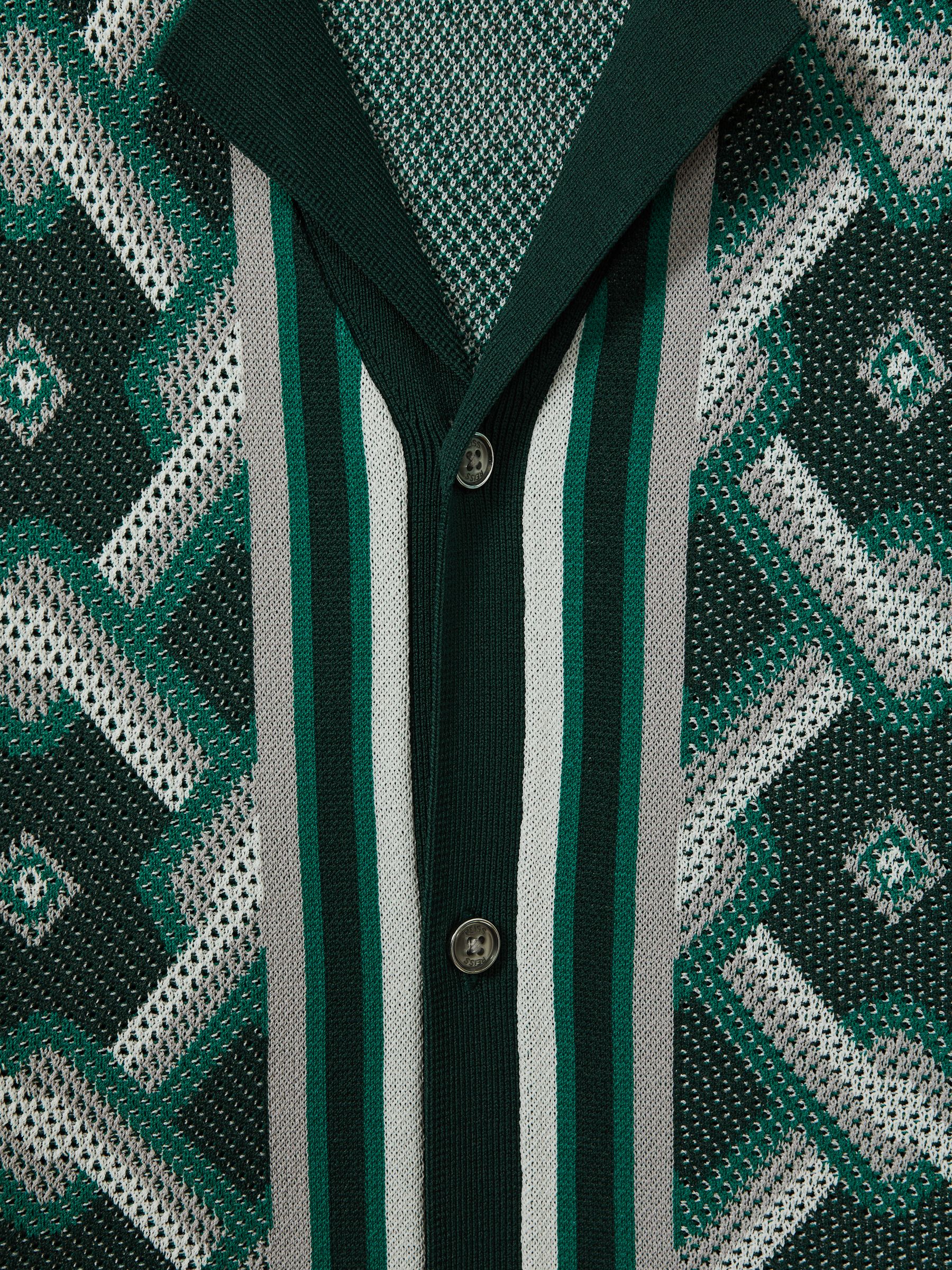 Knitted Cuban Collar Shirt in Green Multi - Image 6 of 6