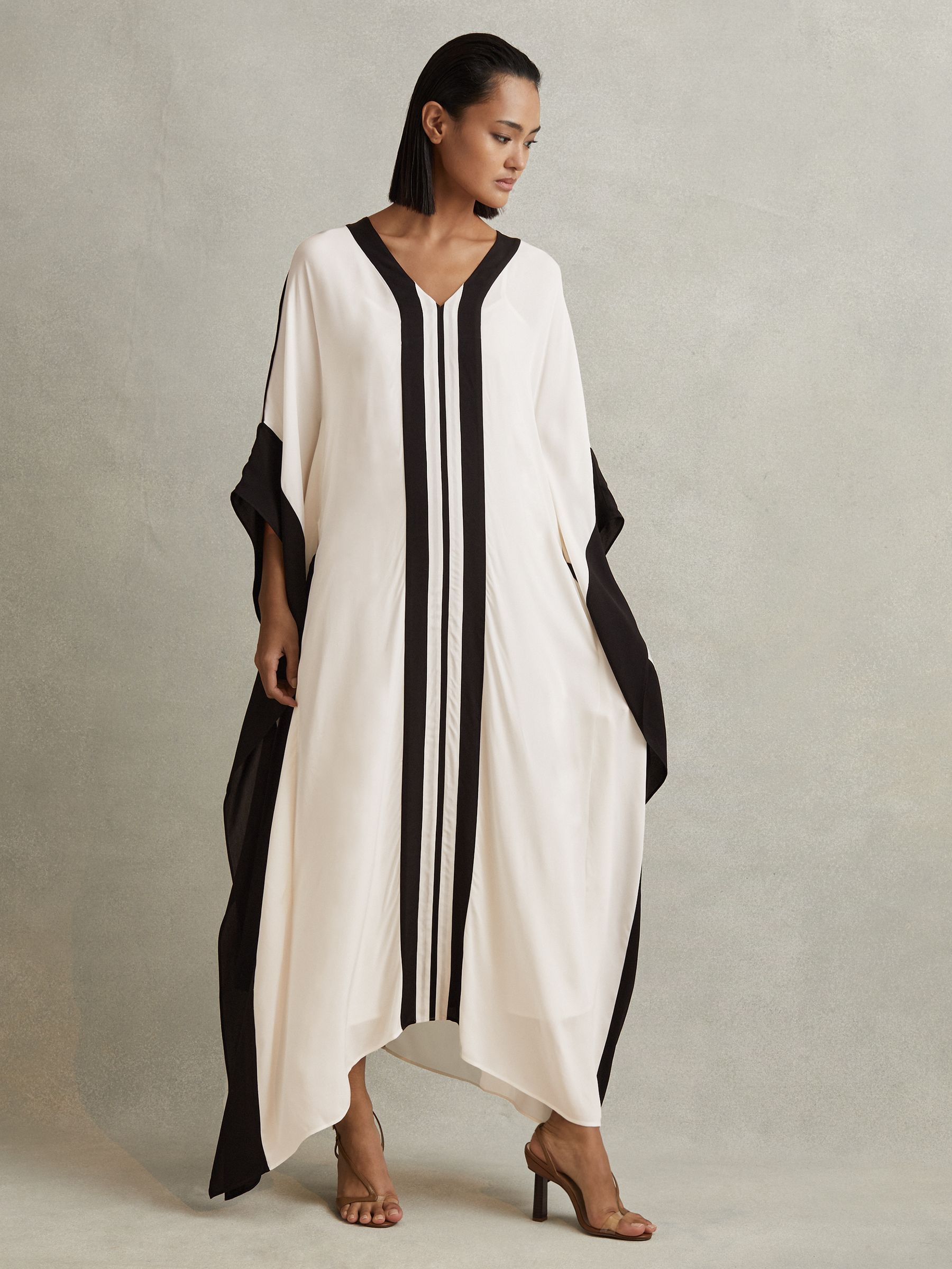 Colourblock Draped Maxi Dress in Cream/Black - Image 1 of 7