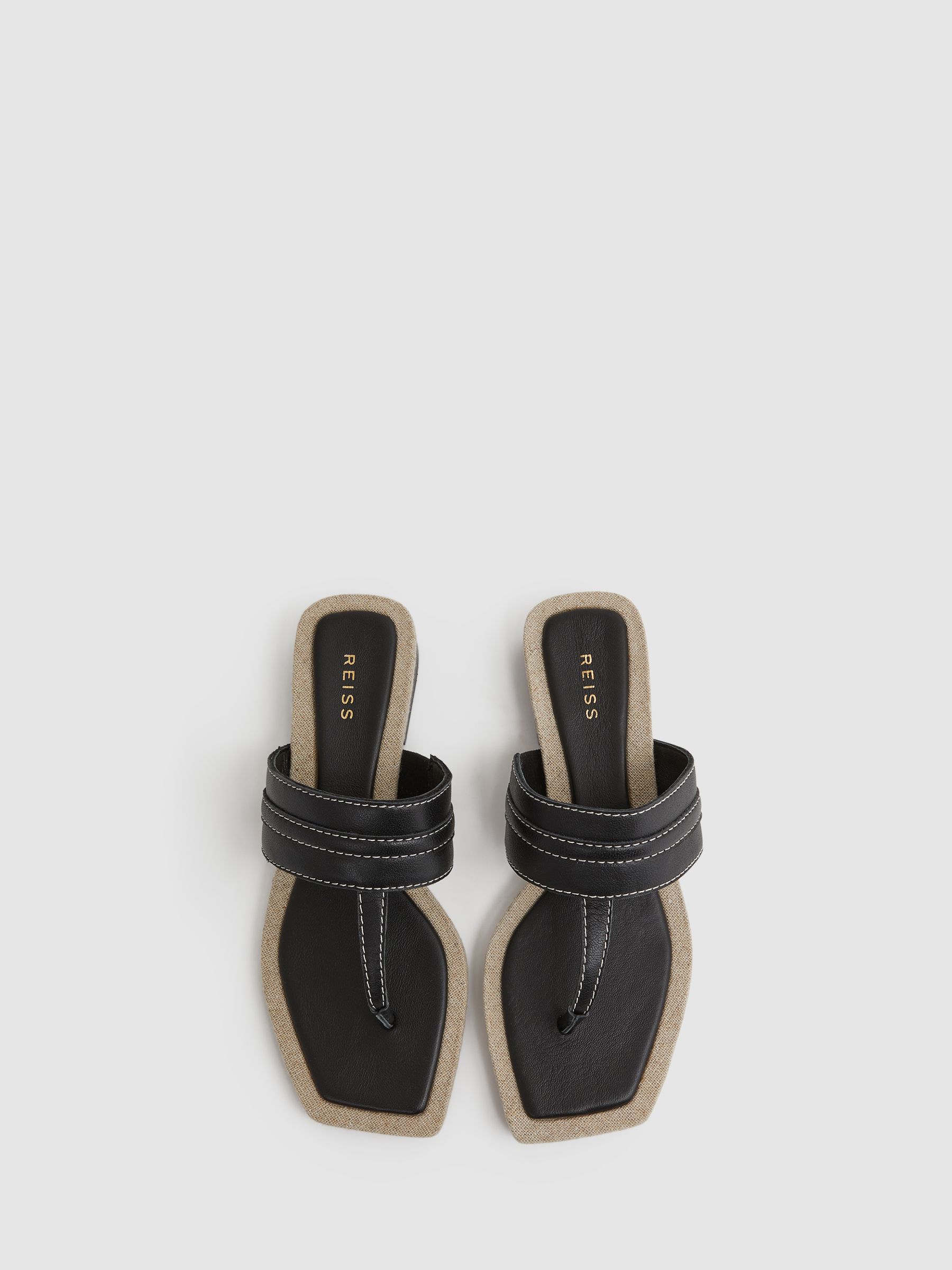 Leather Strap Thong Sandals in Black - Image 3 of 5