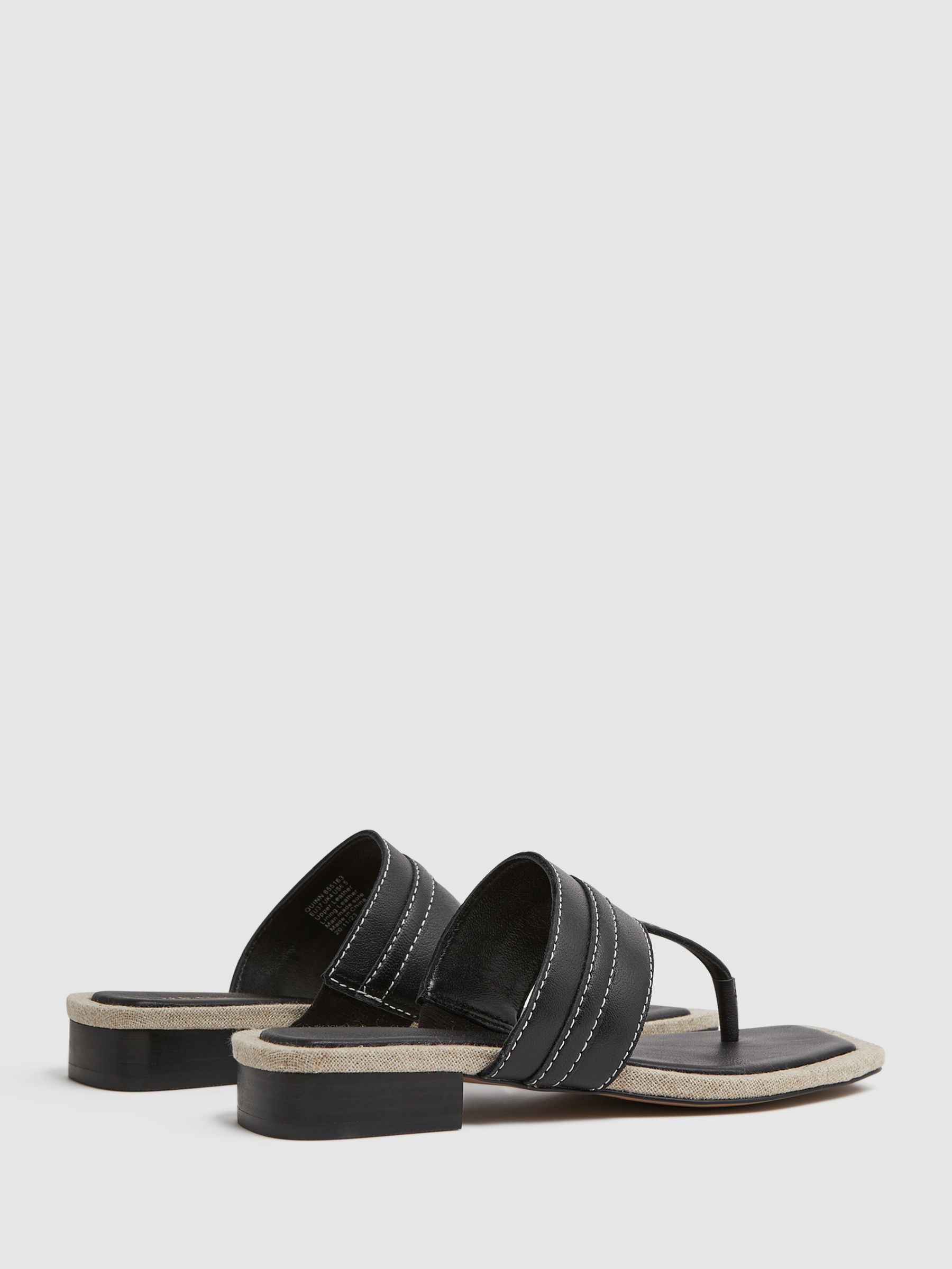 Leather Strap Thong Sandals in Black - Image 4 of 5