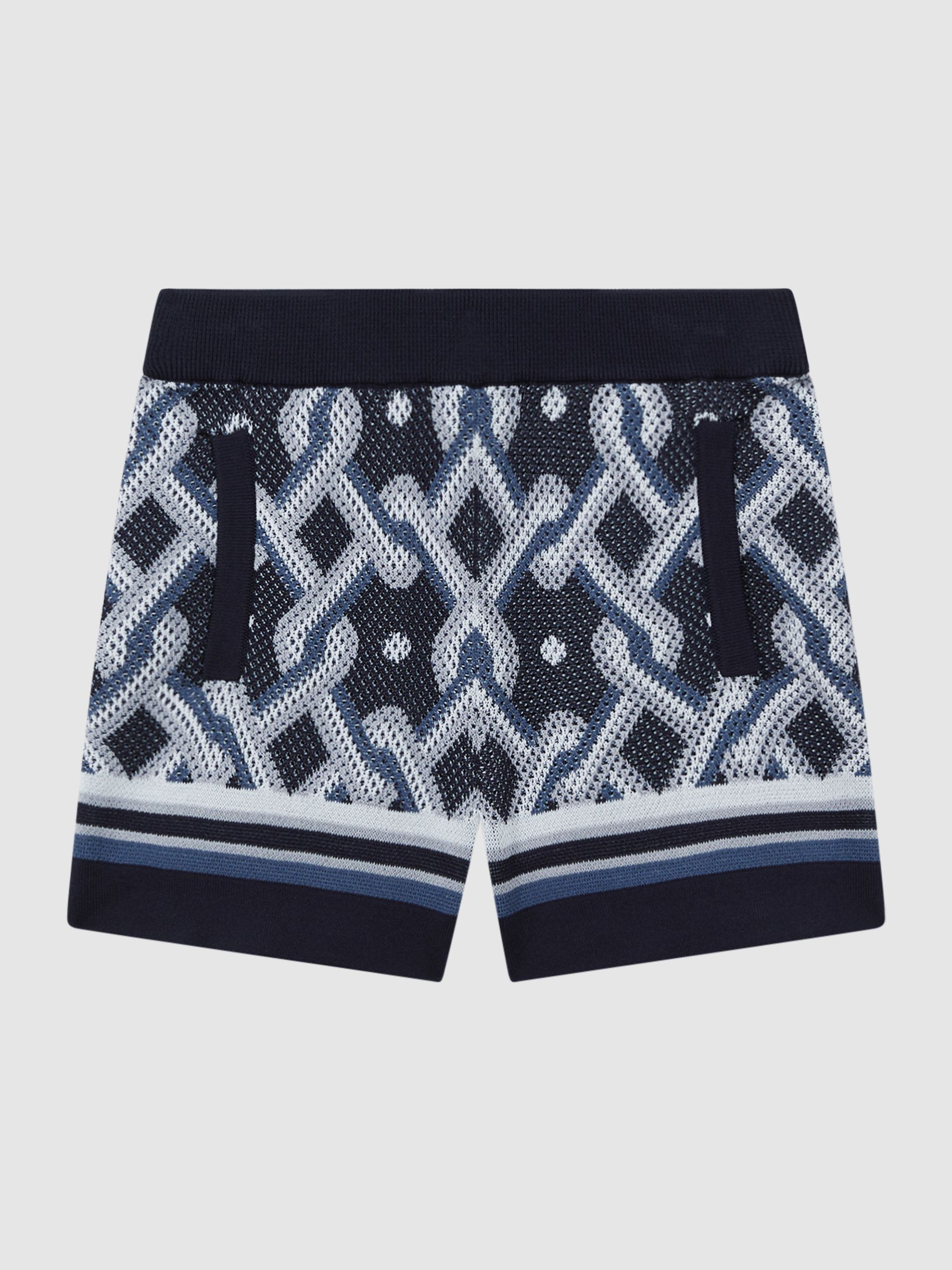 9-13 yrs Knitted Elasticated Waistband Shorts in Navy Multi - Image 2 of 6