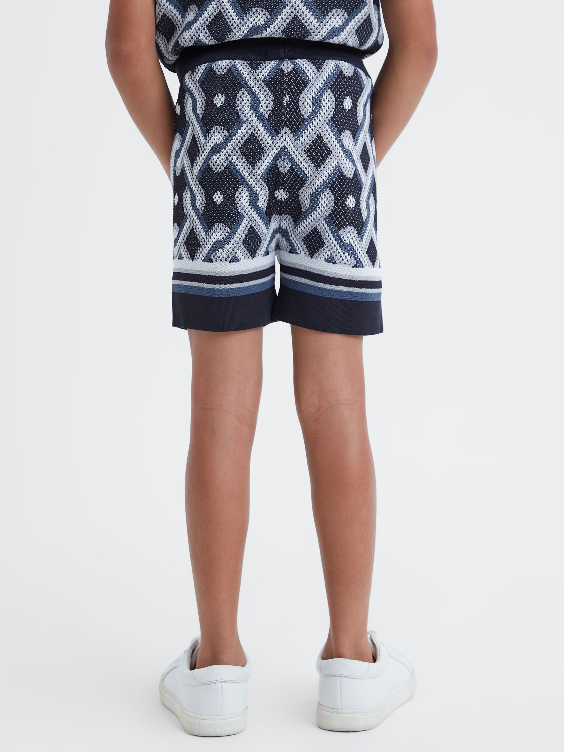 9-13 yrs Knitted Elasticated Waistband Shorts in Navy Multi - Image 5 of 6
