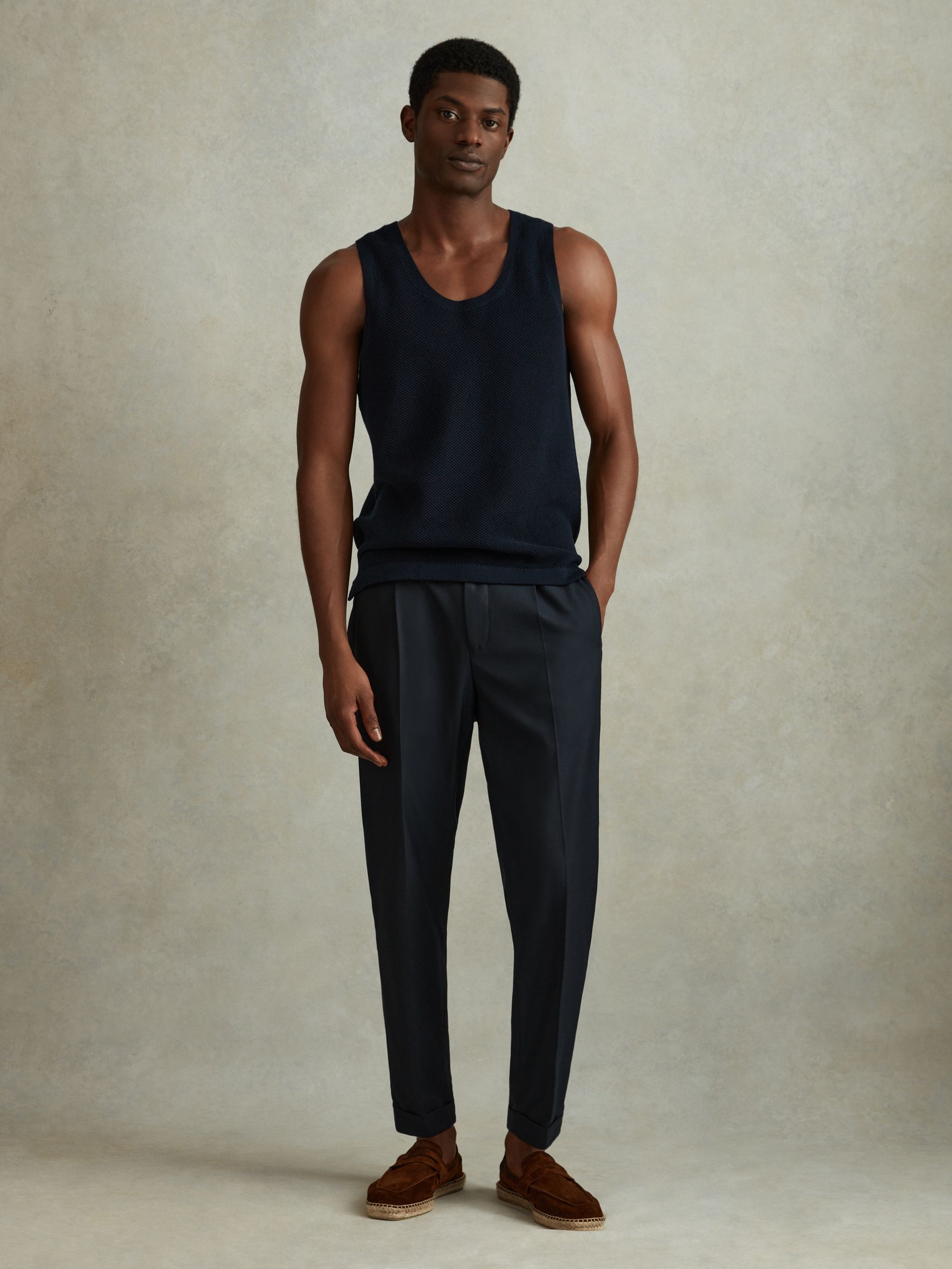 Open-Stitch Cotton Vest in Navy - Image 3 of 6