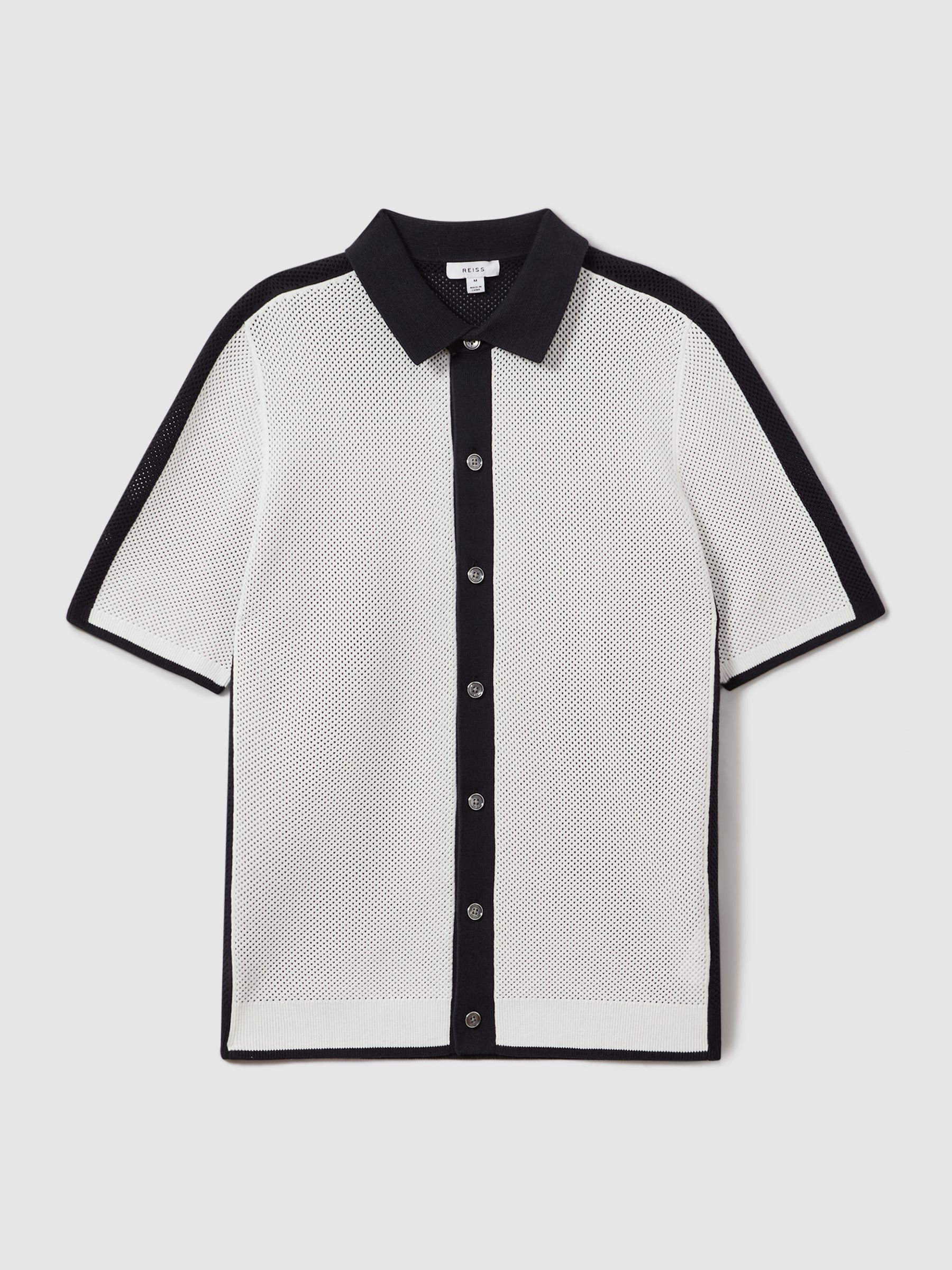 Cotton Blend Open Stitch Shirt in Navy/Optic White - Image 2 of 5
