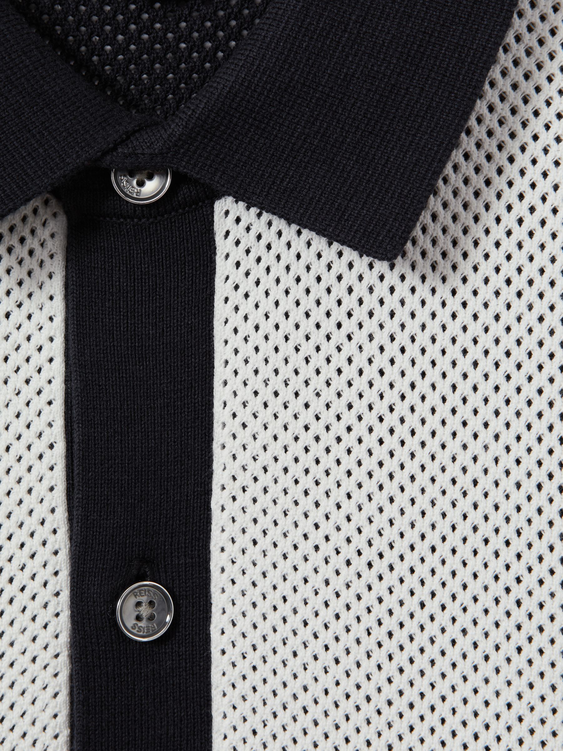 Cotton Blend Open Stitch Shirt in Navy/Optic White - Image 5 of 5