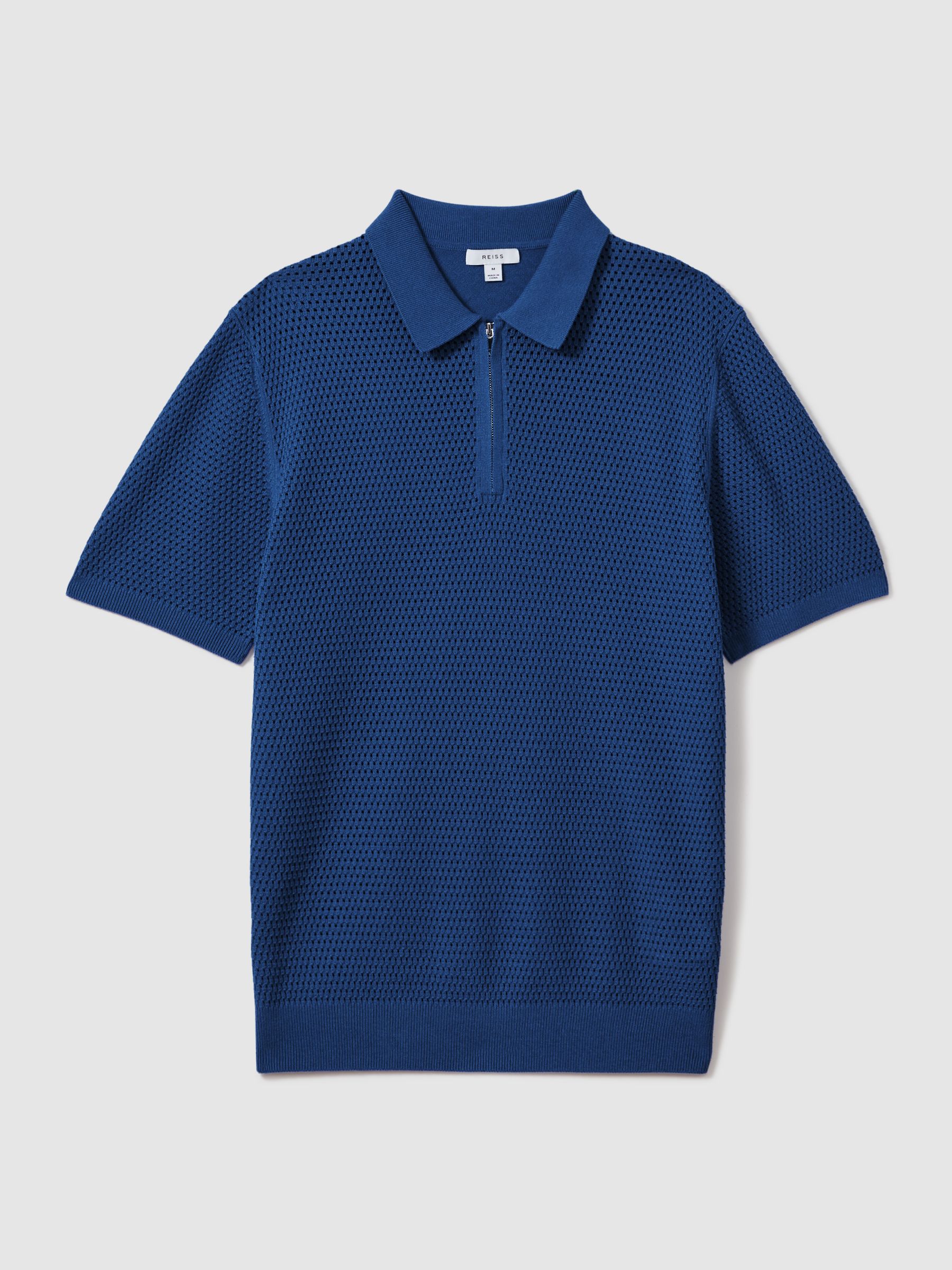 Cotton Blend Textured Half Zip Polo Shirt in Bright Blue - Image 2 of 6