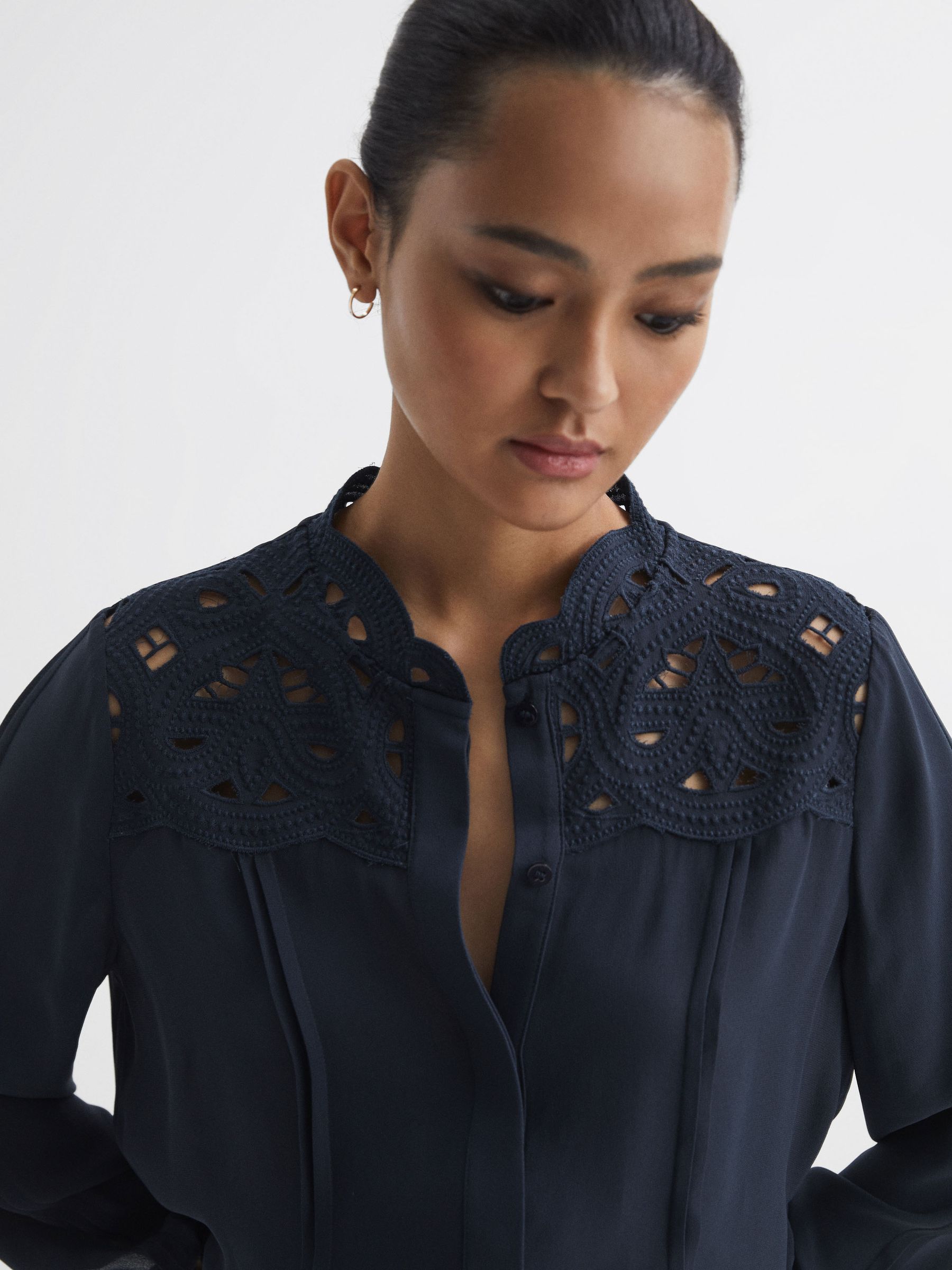 Lace Cut-Out Blouse in Navy - Image 4 of 5