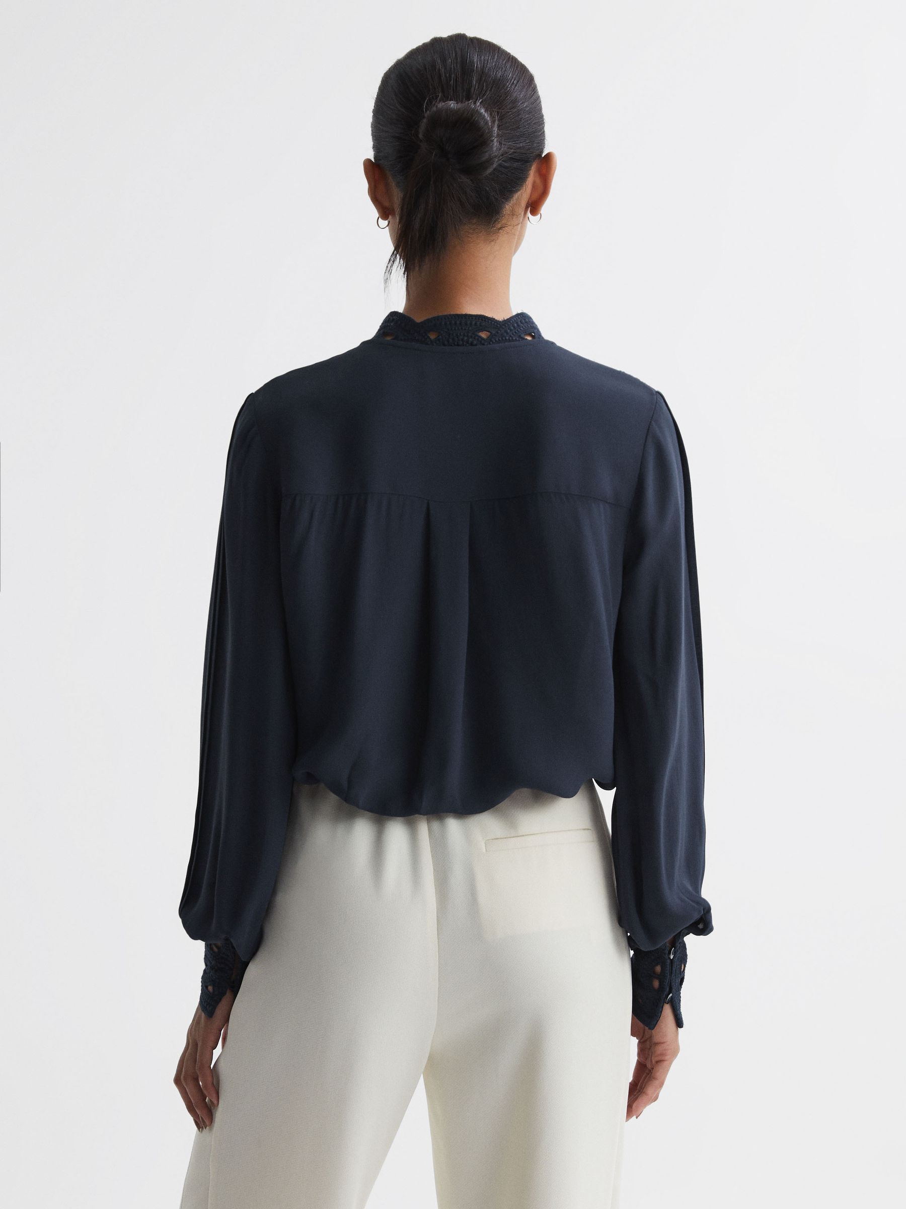 Lace Cut-Out Blouse in Navy - Image 5 of 5