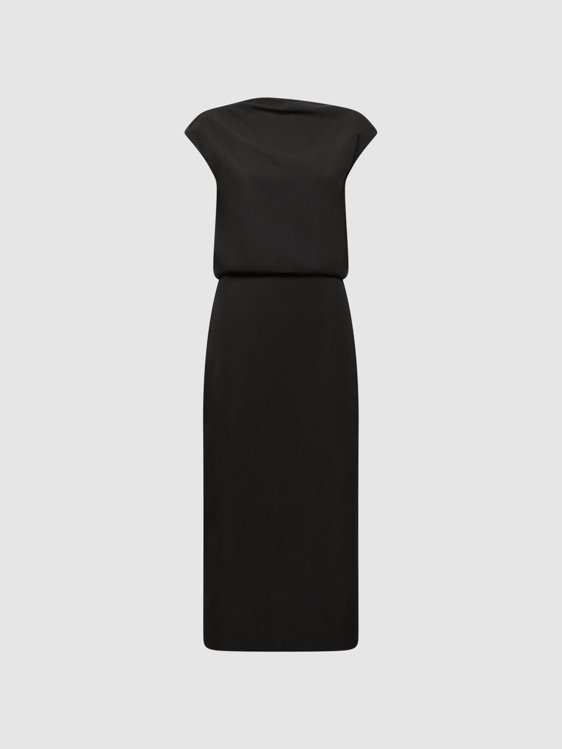 Premium Linen Blend Open-Back Midi Dress in Black - Image 2 of 5