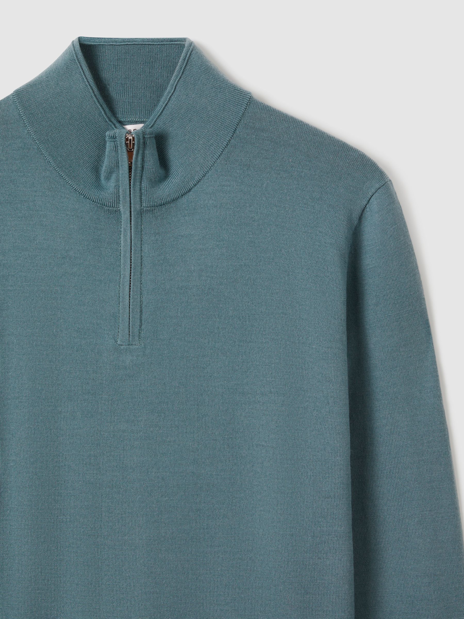 Merino Wool Half-Zip Funnel Neck Jumper in Ocean Green - Image 5 of 6