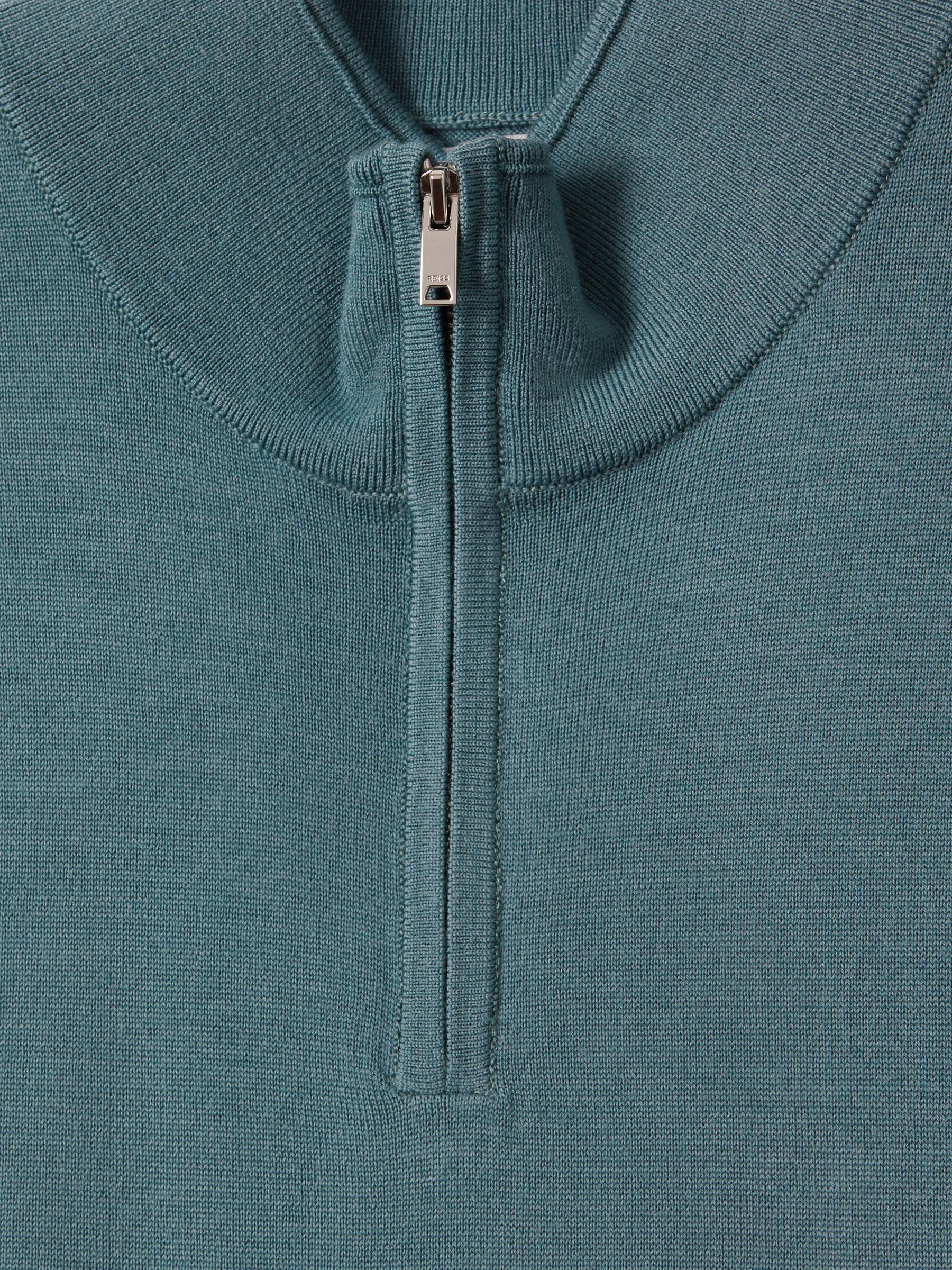 Merino Wool Half-Zip Funnel Neck Jumper in Ocean Green - Image 6 of 6