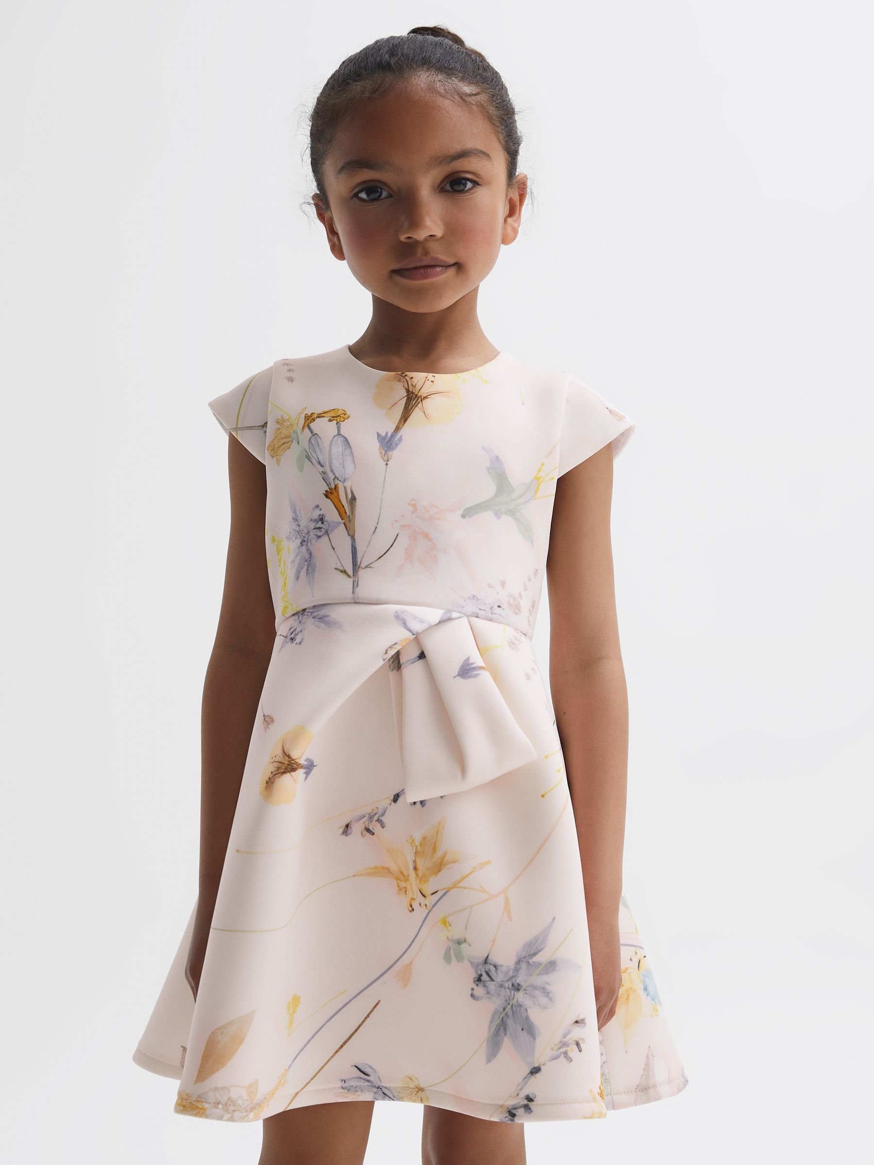9-14 yrs Scuba Floral Printed Dress in Pink - Image 3 of 6
