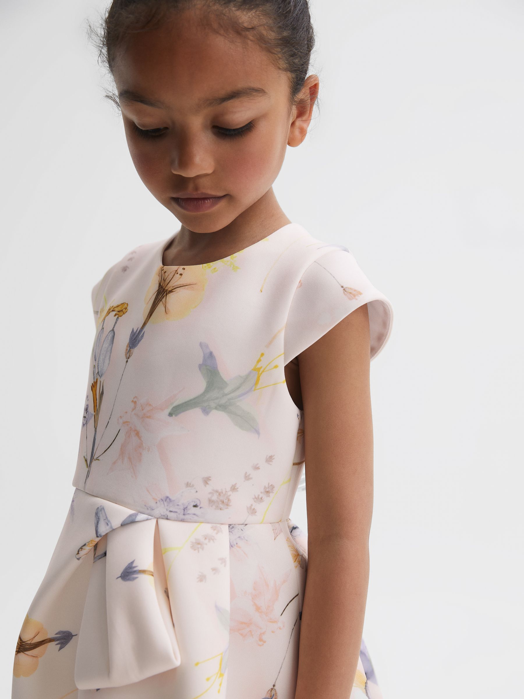 9-14 yrs Scuba Floral Printed Dress in Pink - Image 4 of 6
