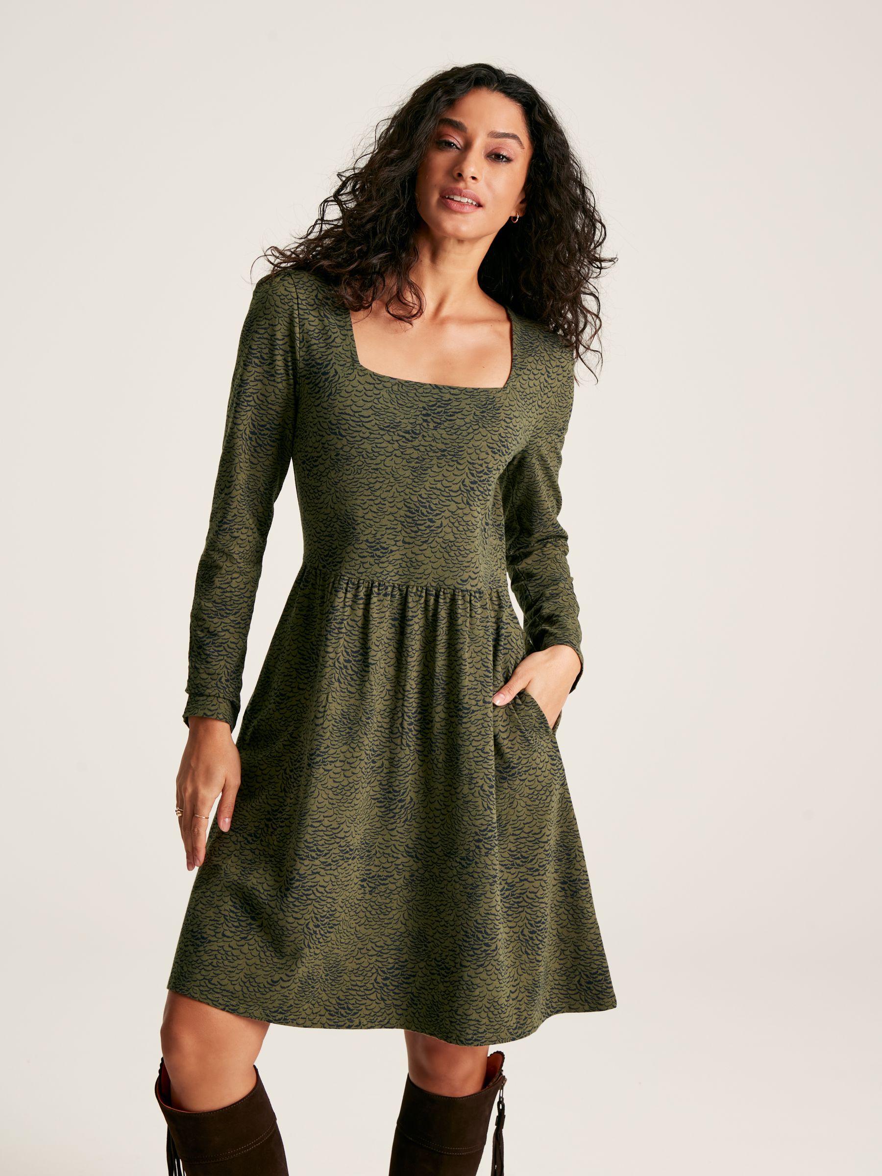Neve Green Long Sleeve Jersey Dress - Image 1 of 7