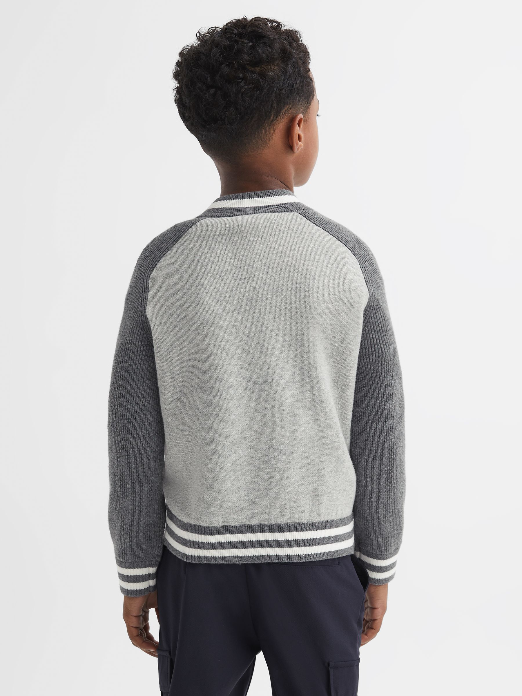 3-9 yrs Cotton Blend Varsity Bomber Jacket in Soft Grey - Image 5 of 6