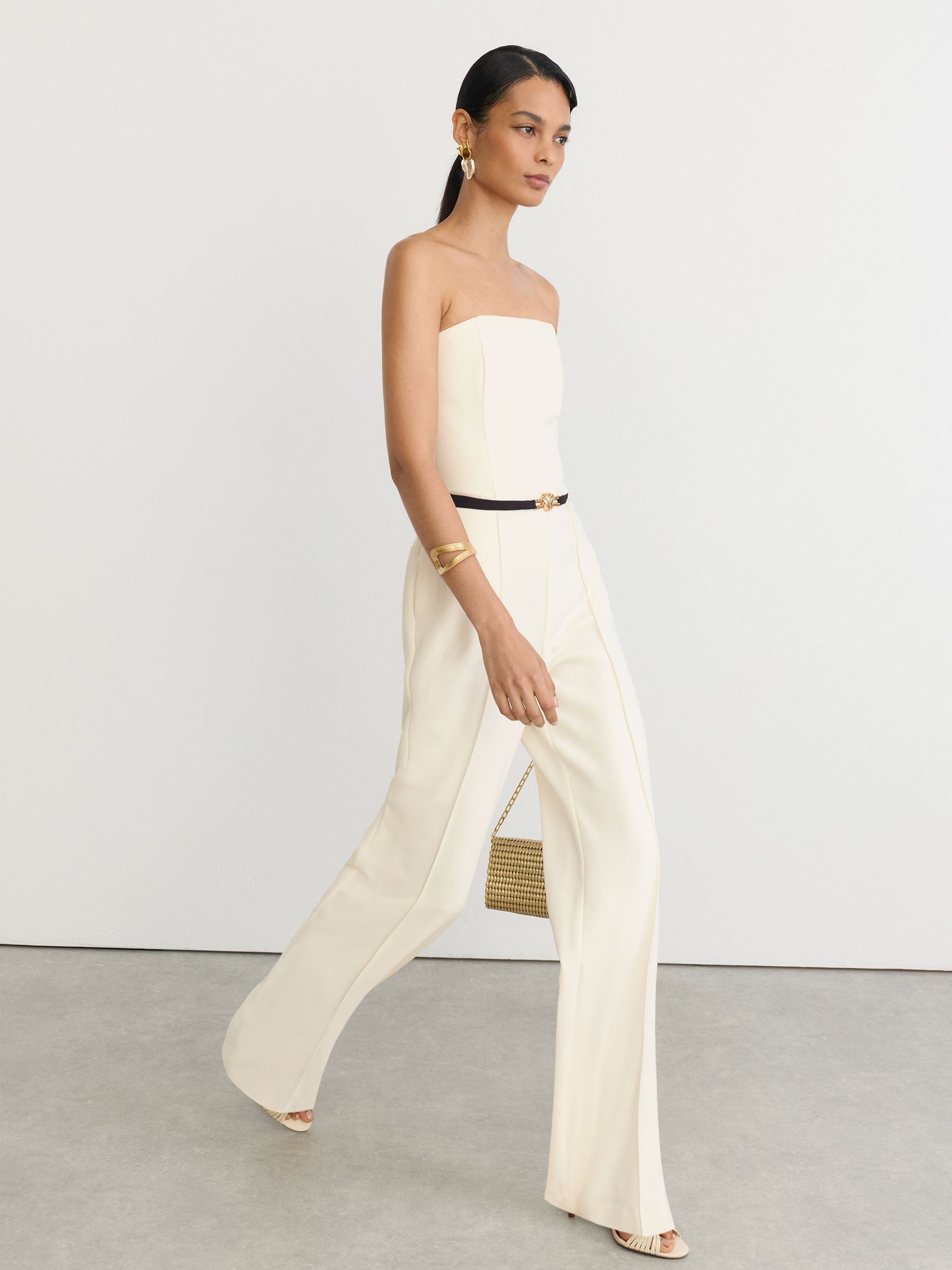 Strapless Belted Wide-Leg Jumpsuit in Ivory - Image 1 of 7