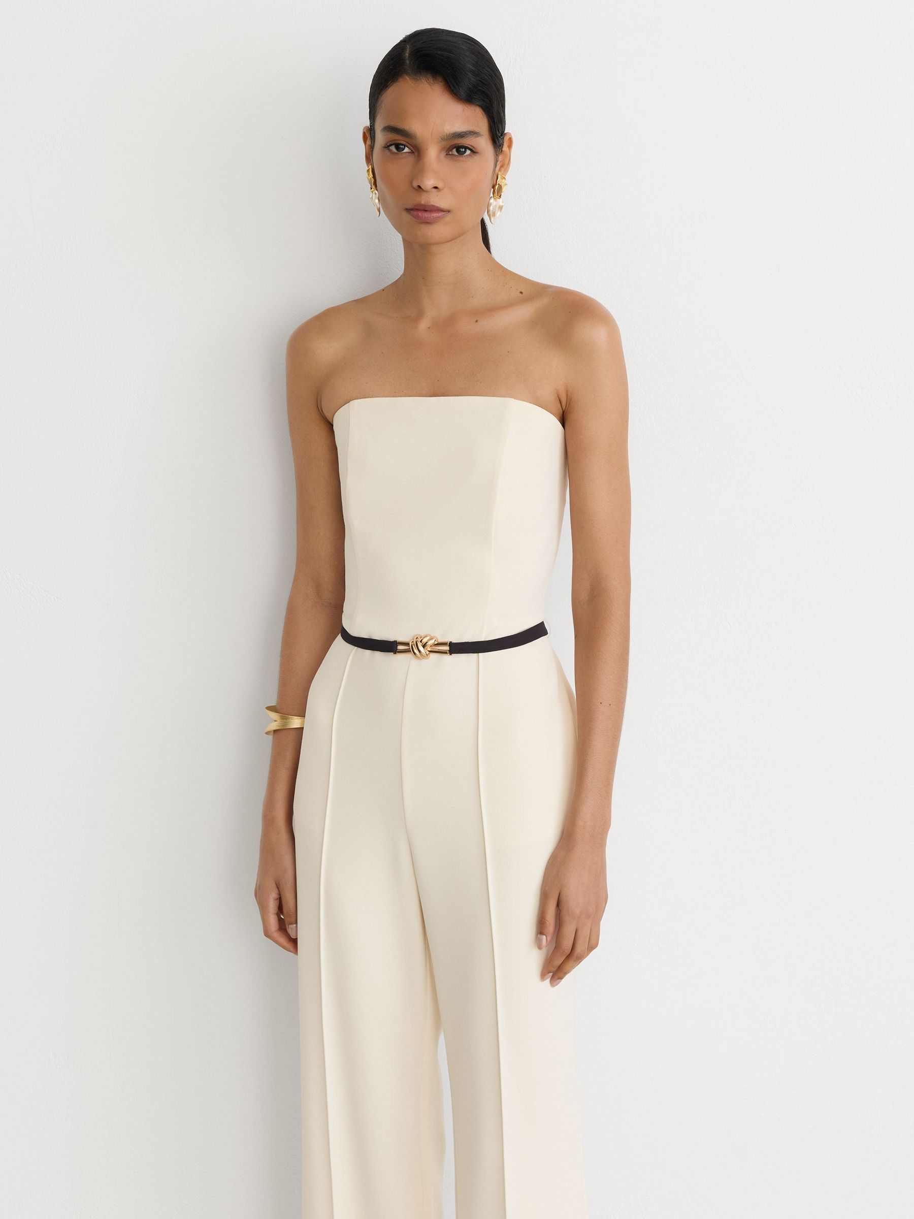 Strapless Belted Wide-Leg Jumpsuit in Ivory - Image 3 of 7
