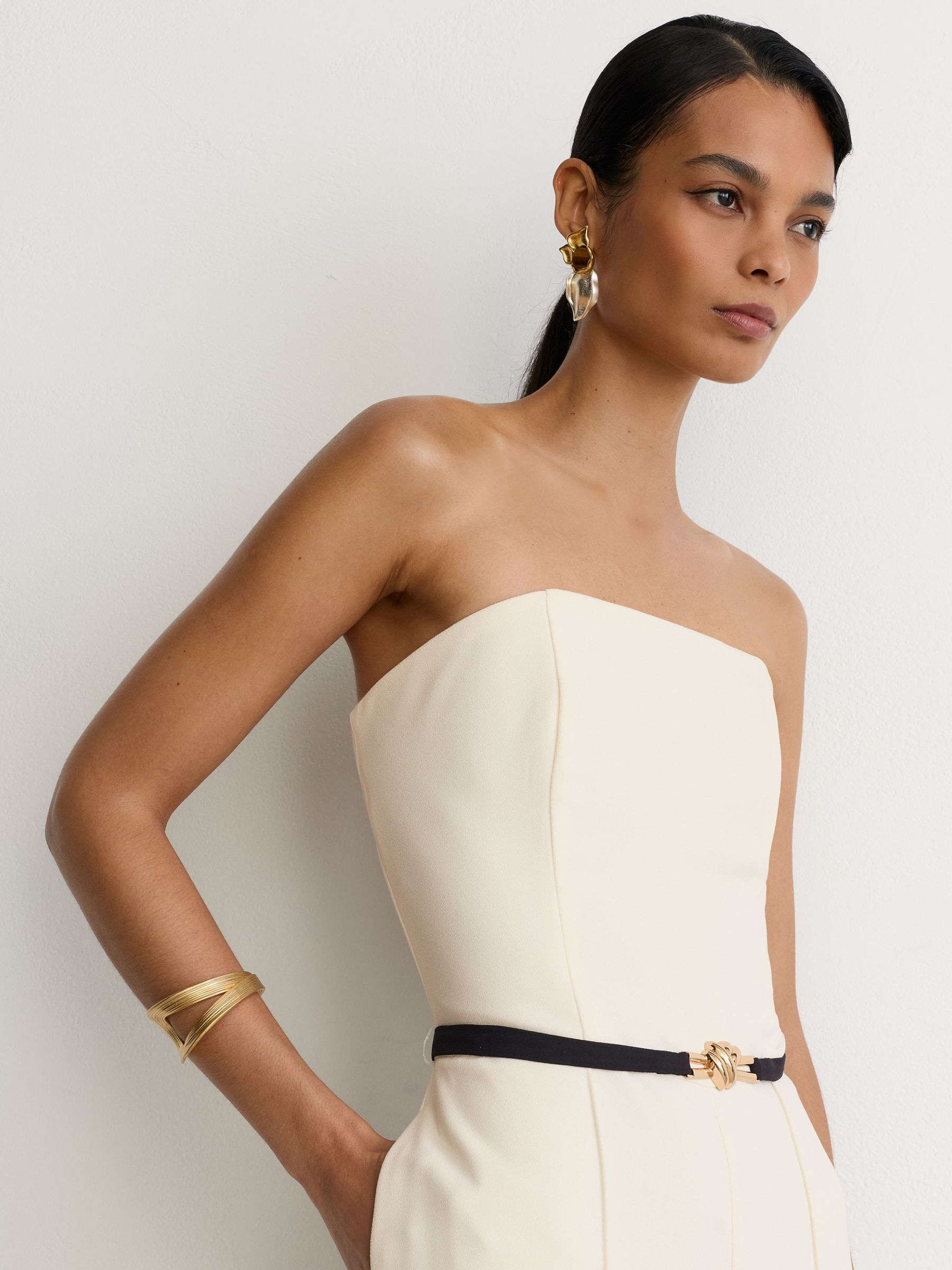 Strapless Belted Wide-Leg Jumpsuit in Ivory - Image 4 of 7