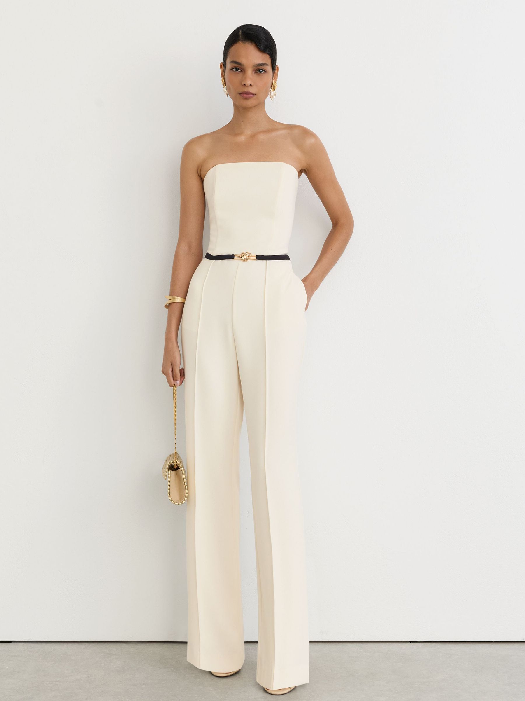 Strapless Belted Wide-Leg Jumpsuit in Ivory - Image 6 of 7