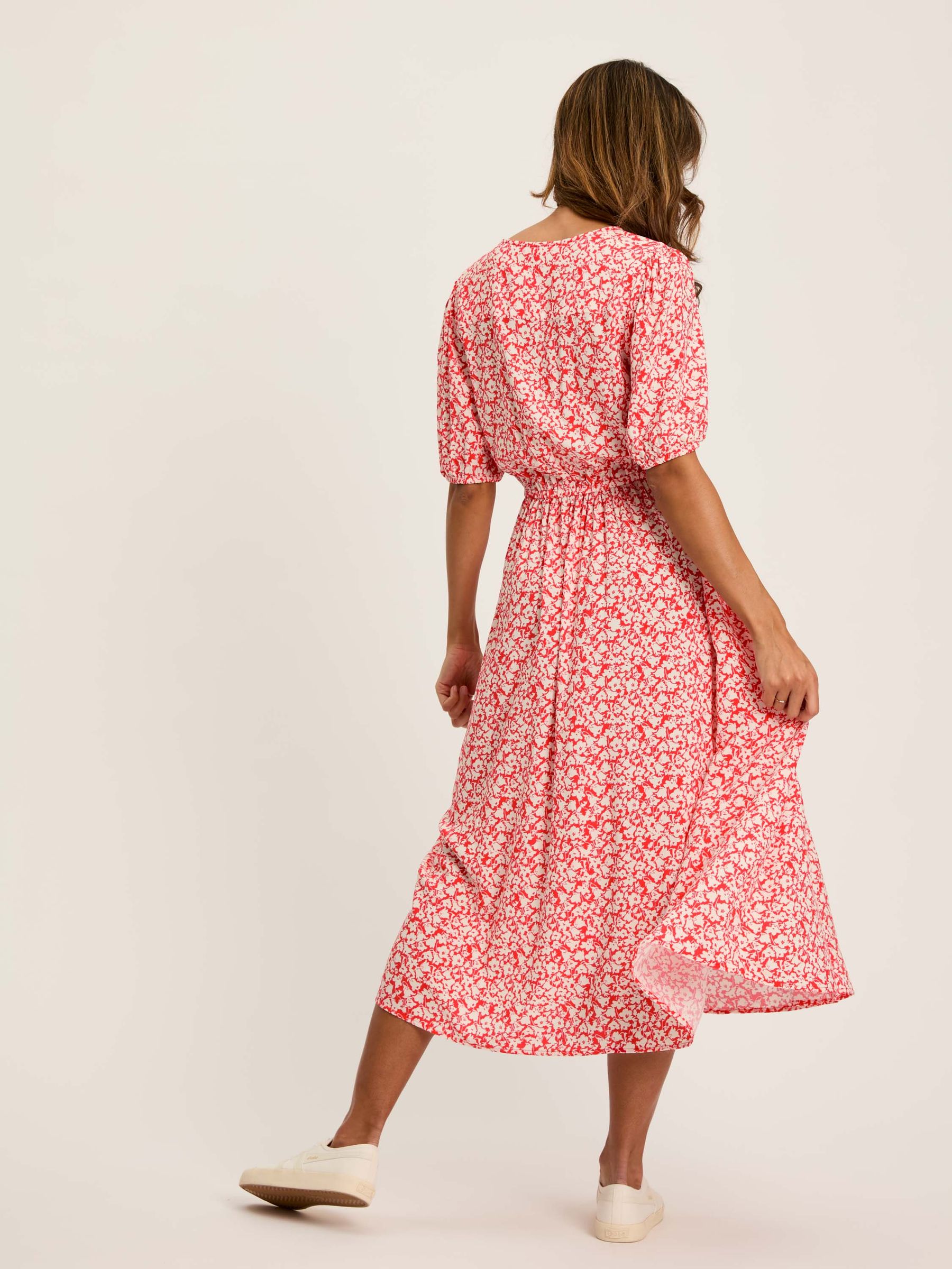 Adele Red Floral Button Down Midi Dress with Slit - Image 2 of 7
