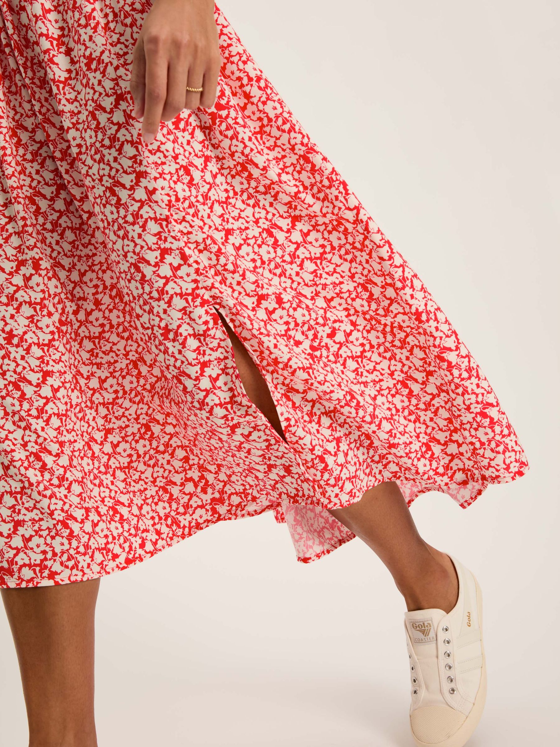 Adele Red Floral Button Down Midi Dress with Slit - Image 6 of 7
