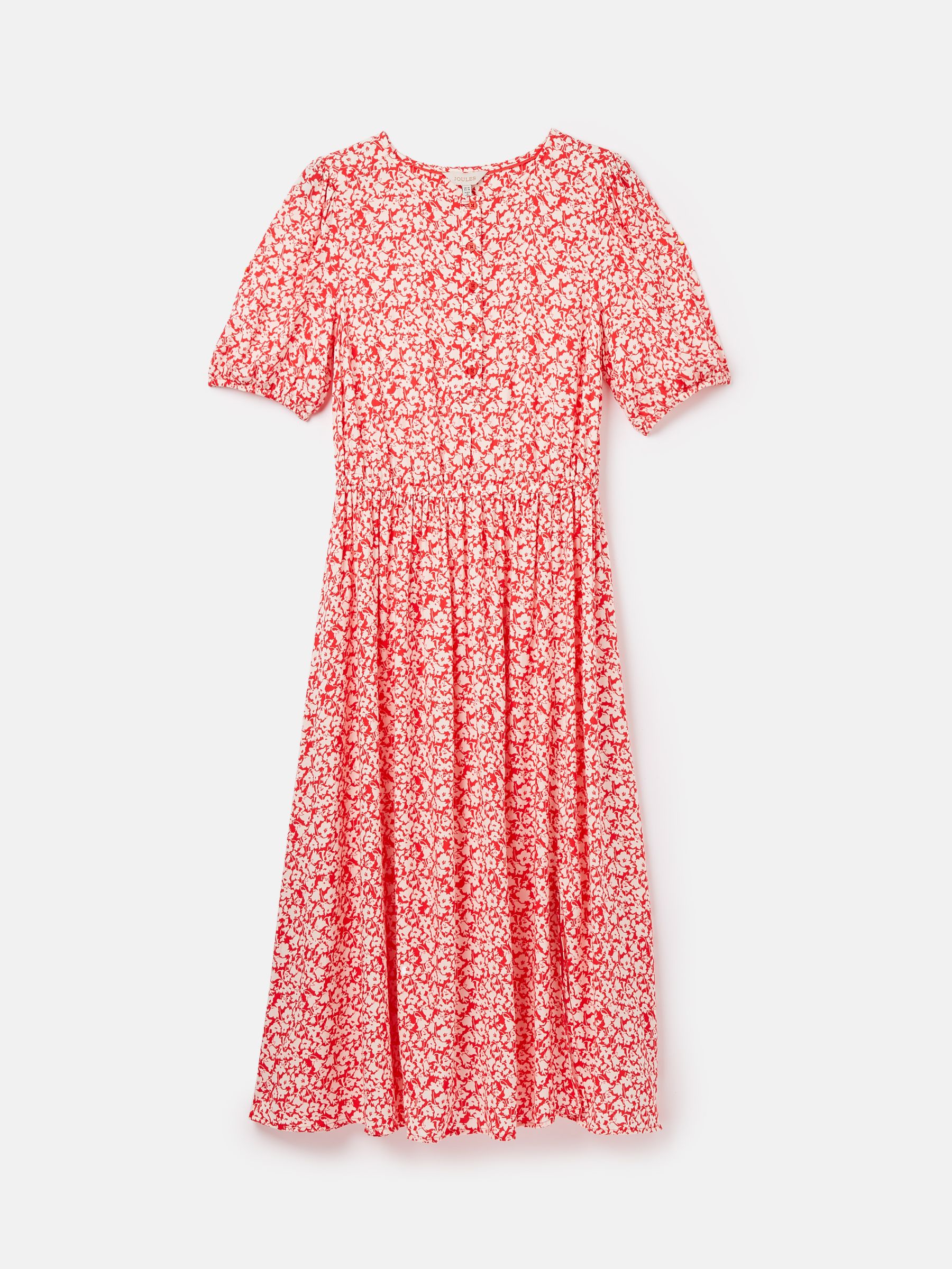 Adele Red Floral Button Down Midi Dress with Slit - Image 7 of 7