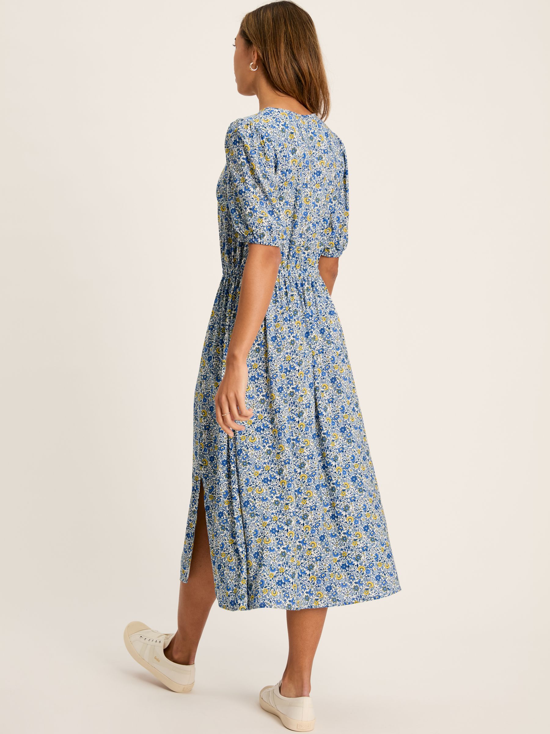 Adele Blue Floral Button Down Midi Dress with Slit - Image 2 of 6