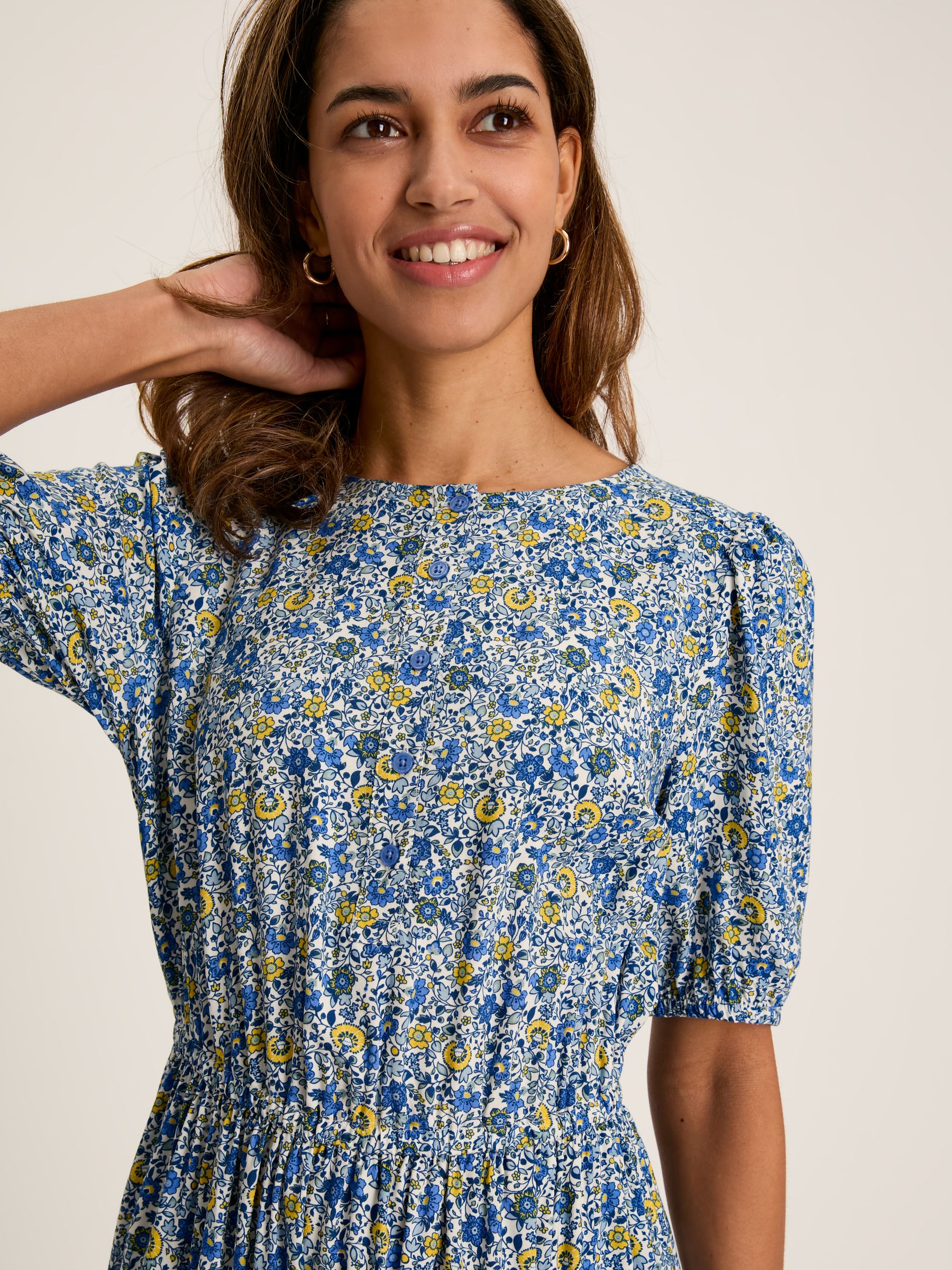 Adele Blue Floral Button Down Midi Dress with Slit - Image 4 of 6