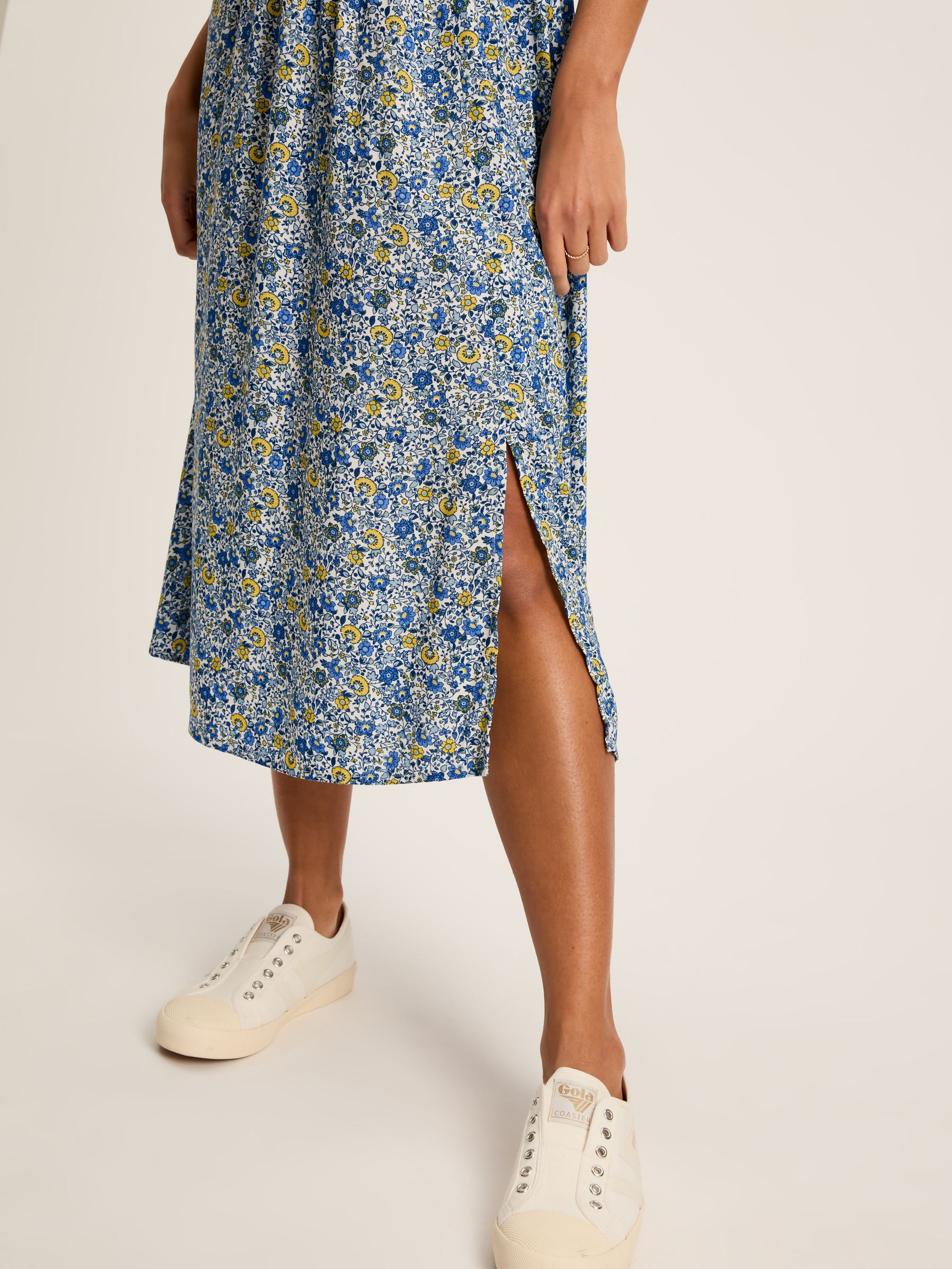 Adele Blue Floral Button Down Midi Dress with Slit - Image 5 of 6