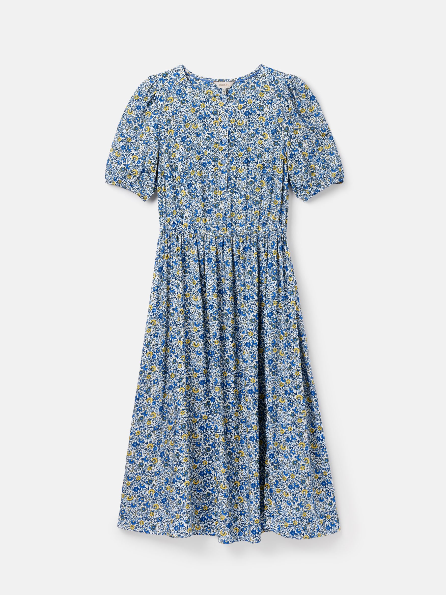 Adele Blue Floral Button Down Midi Dress with Slit - Image 6 of 6