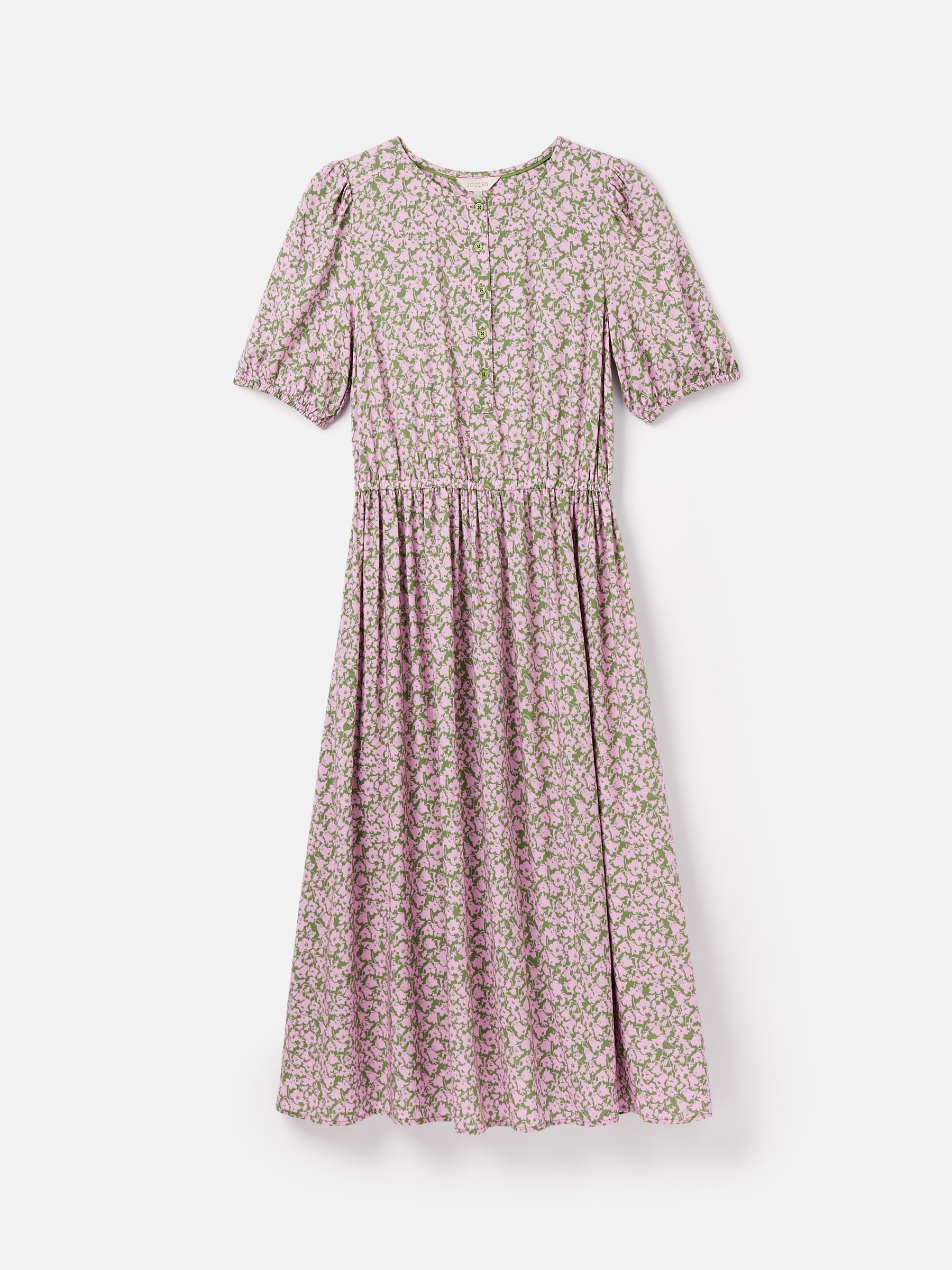 Adele Green & Pink Floral Button Down Midi Dress with Slit | Joules