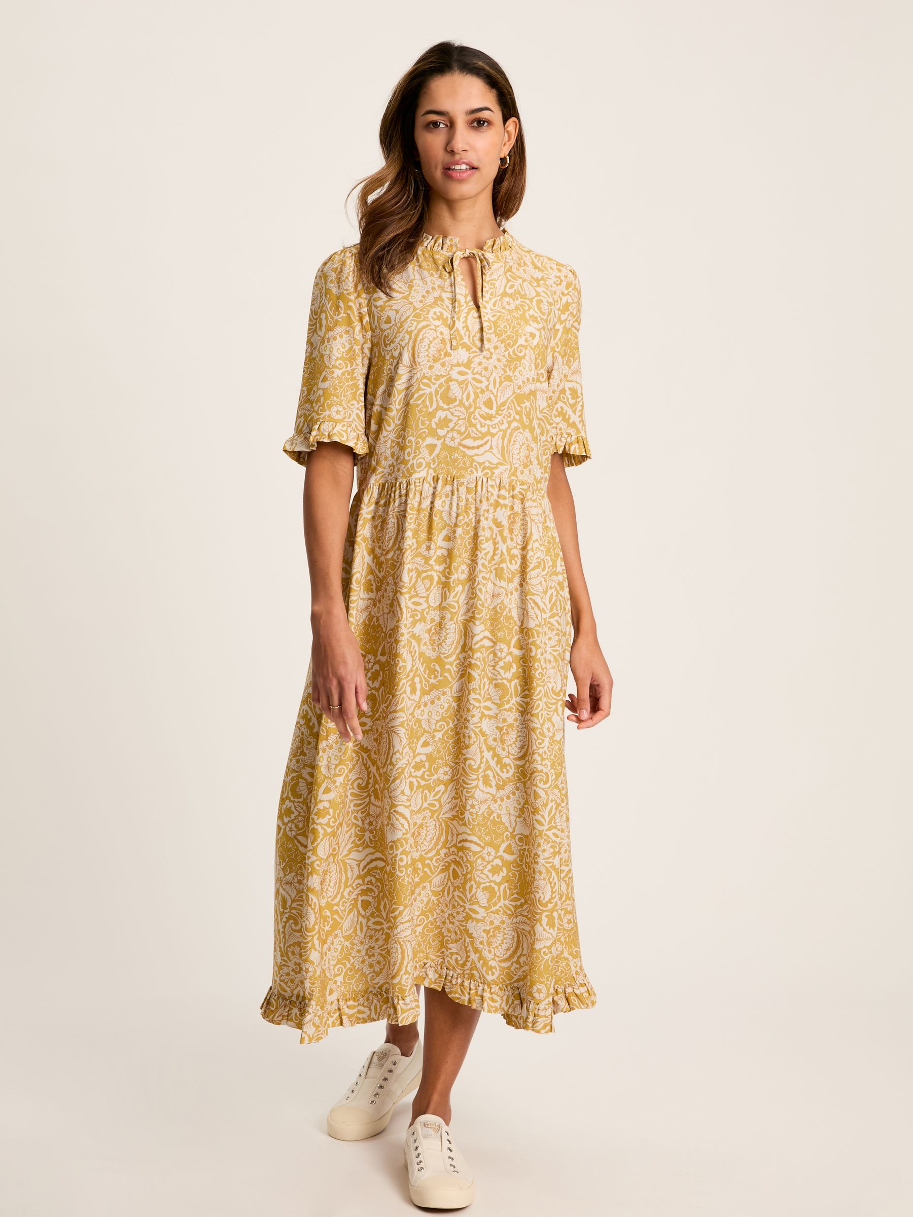 Layla Yellow Frill Hem Floral Midi Dress - Image 1 of 6