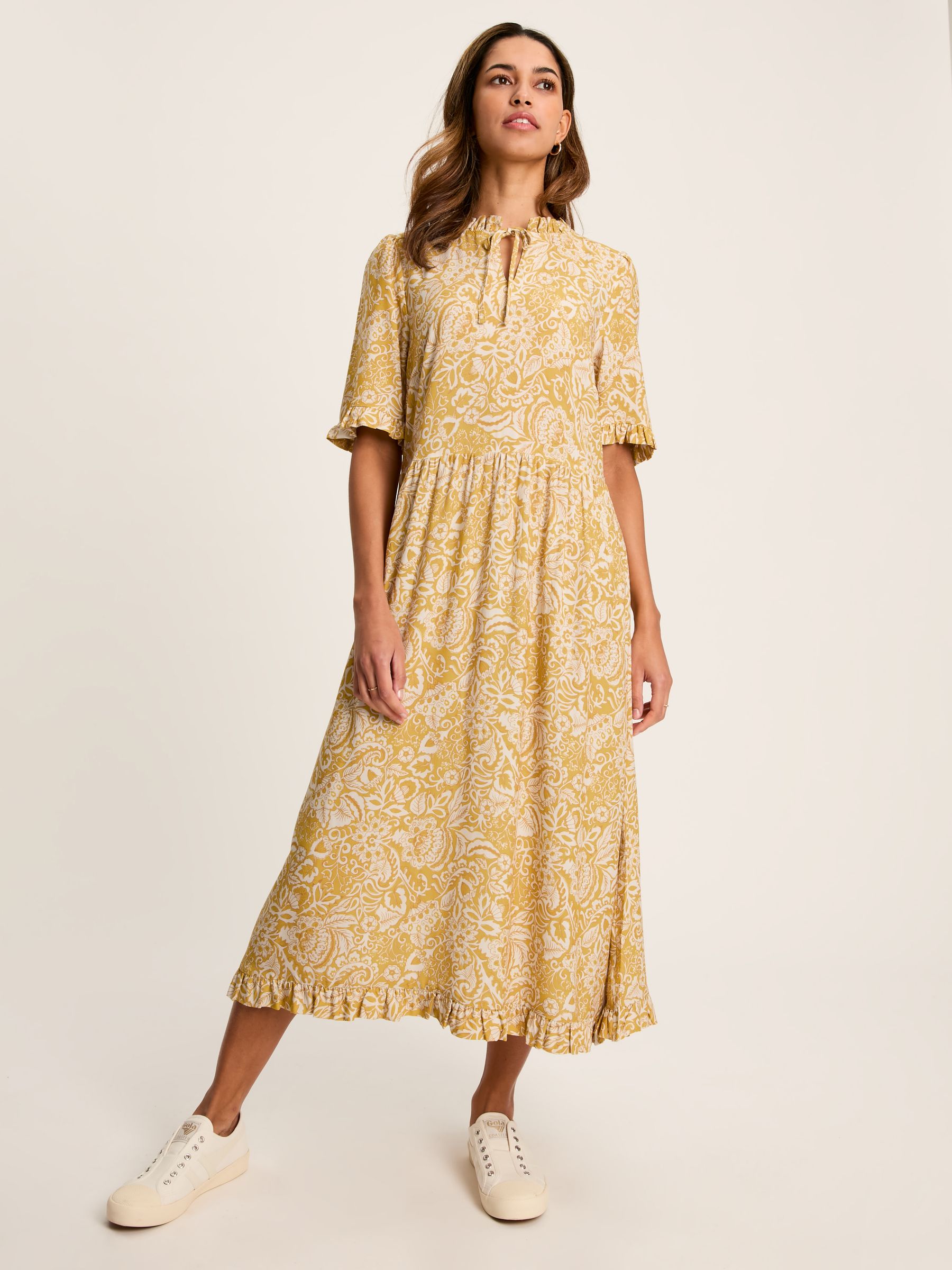 Layla Yellow Frill Hem Floral Midi Dress - Image 3 of 6