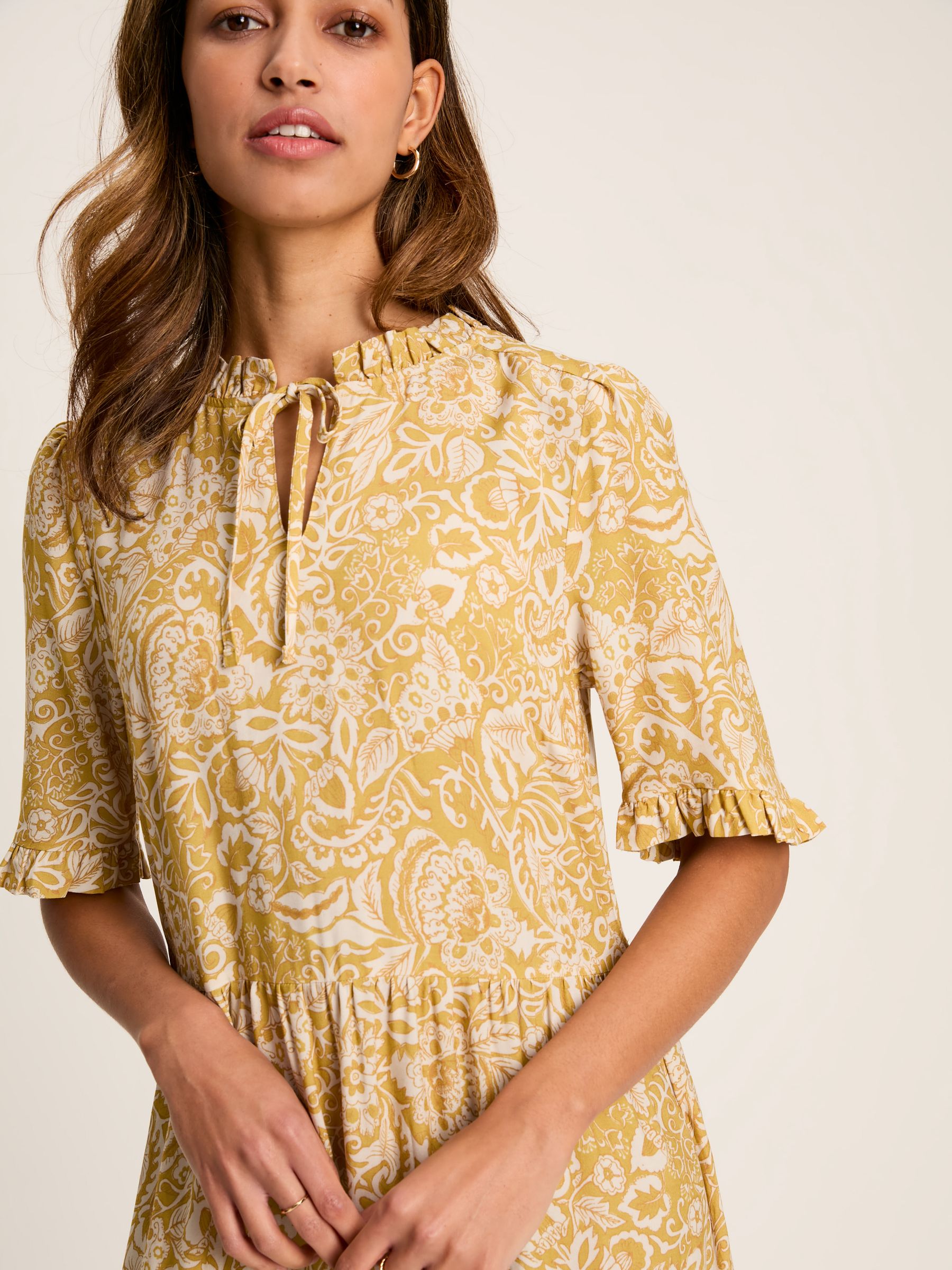 Layla Yellow Frill Hem Floral Midi Dress - Image 4 of 6