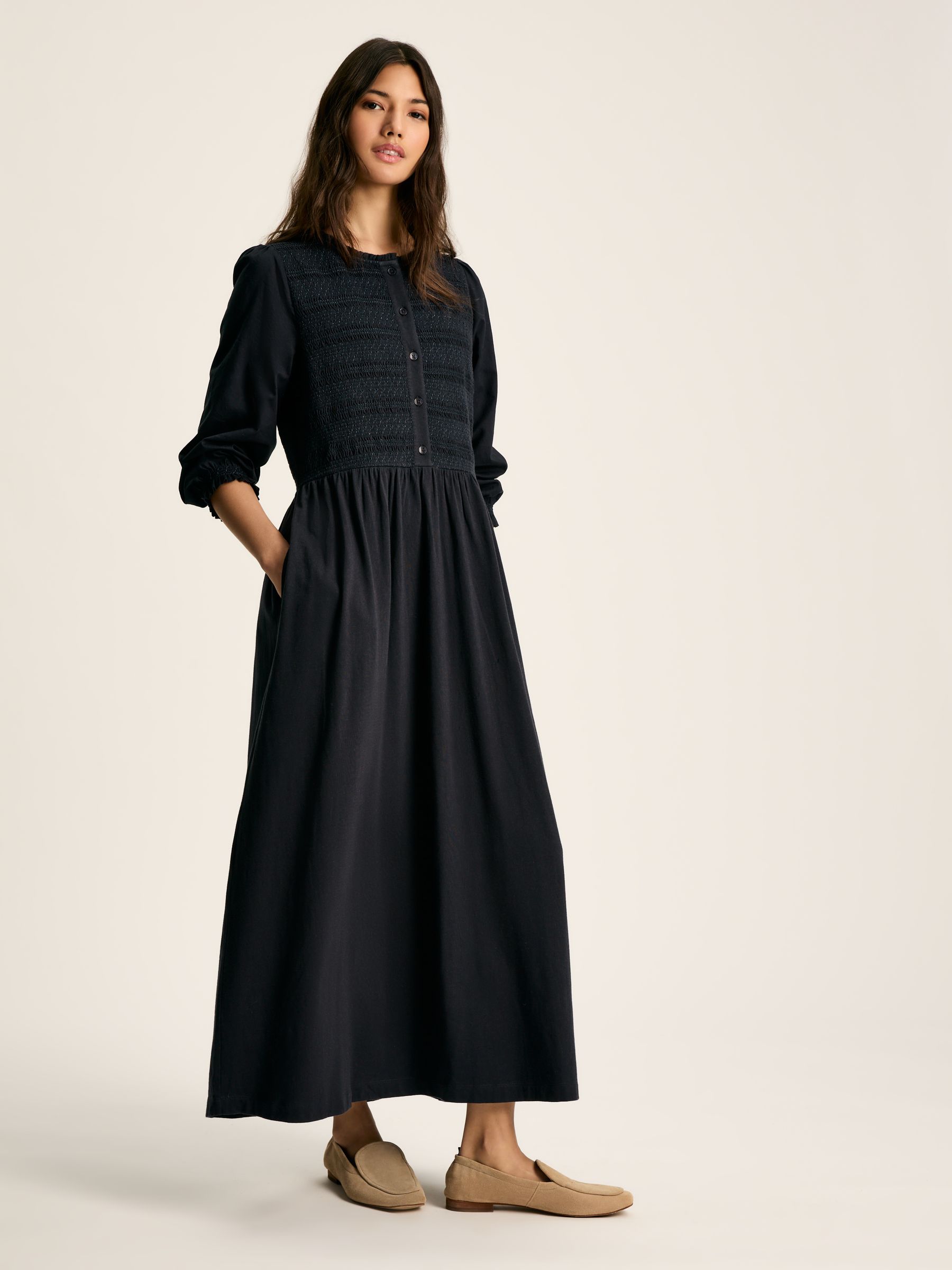 Gia Navy Blue Mixed Fabric Dress | Joules
