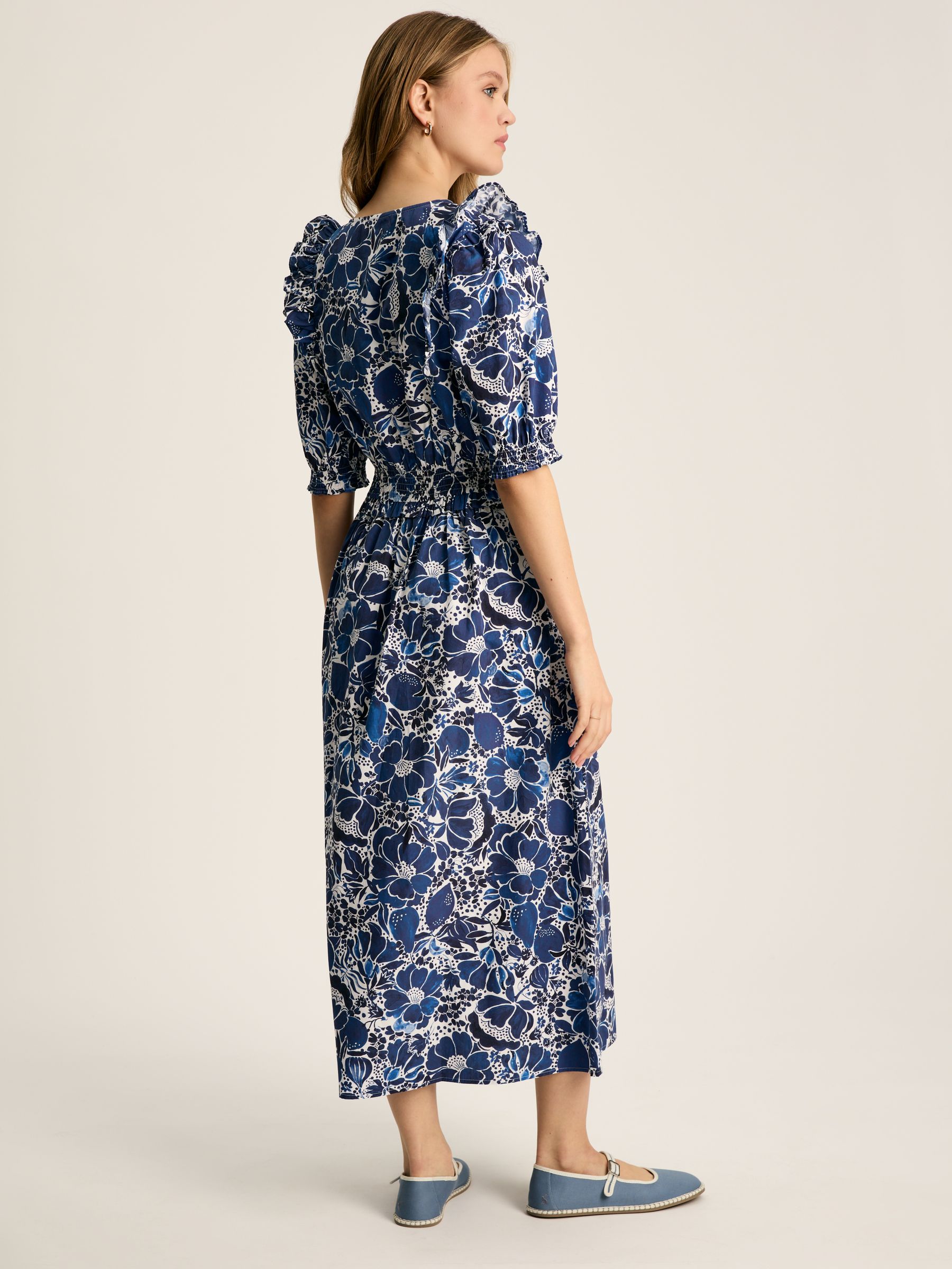 Rosalie Blue & White V-Neck Frill Dress - Image 2 of 7