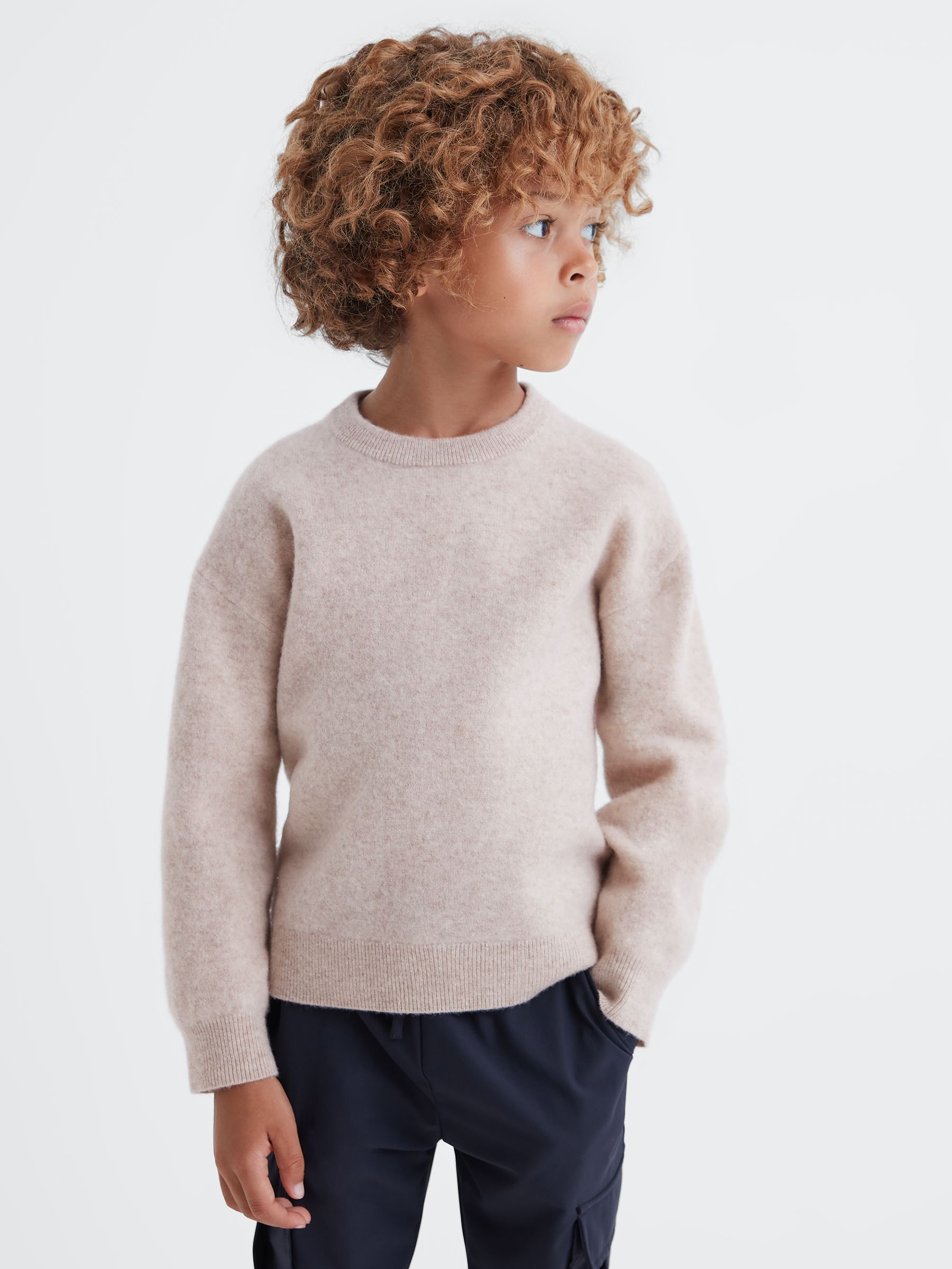 Junior Merino Crew Neck Jumper in Oatmeal Melange - Image 1 of 6