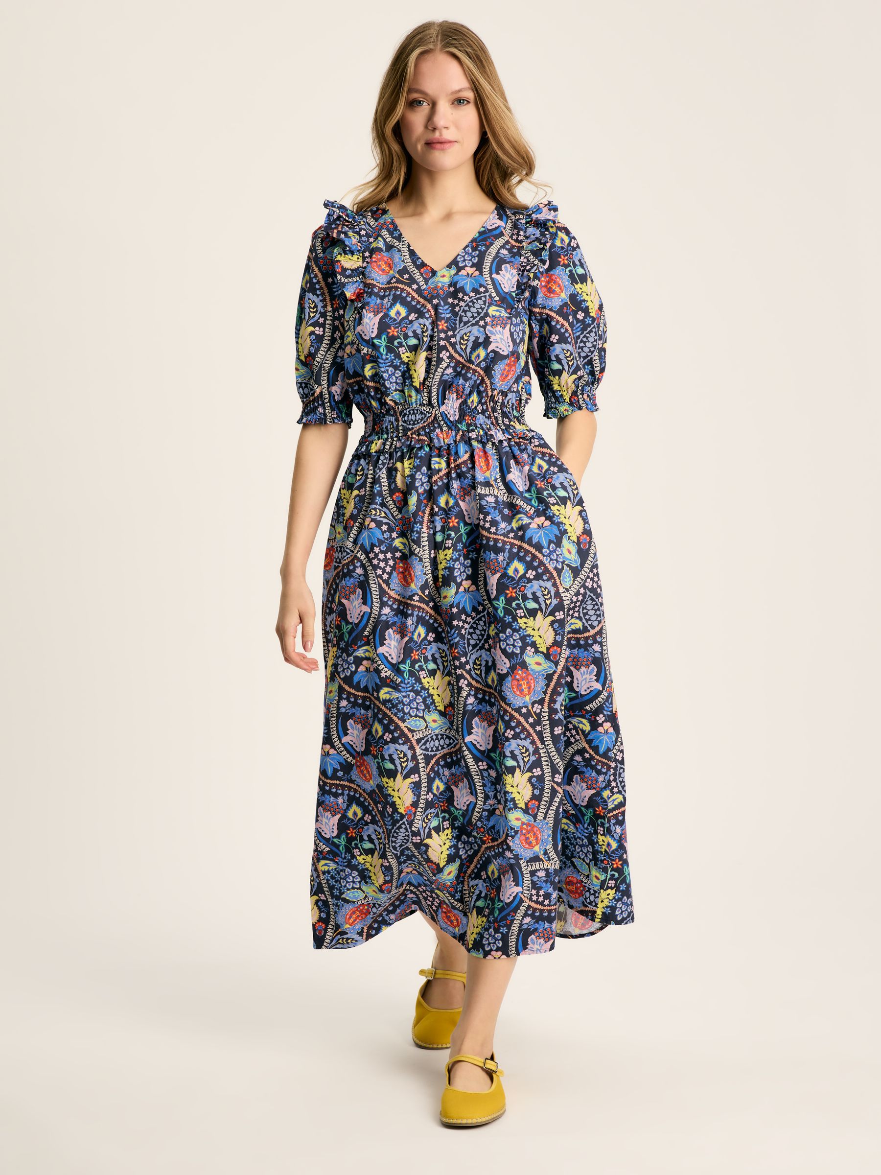 Rosalie Blue V-Neck Frill Dress - Image 1 of 7