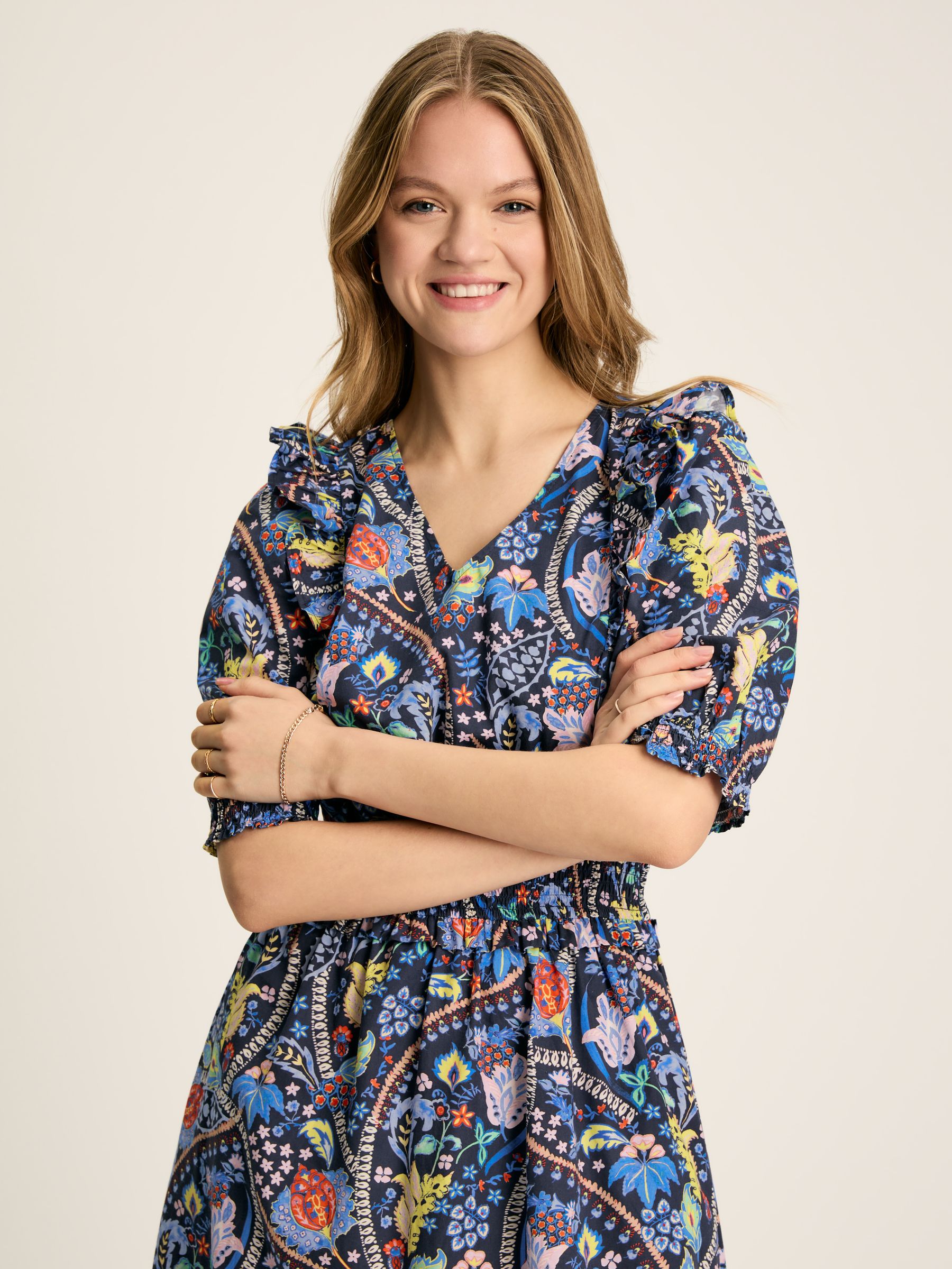 Rosalie Blue V-Neck Frill Dress - Image 3 of 7