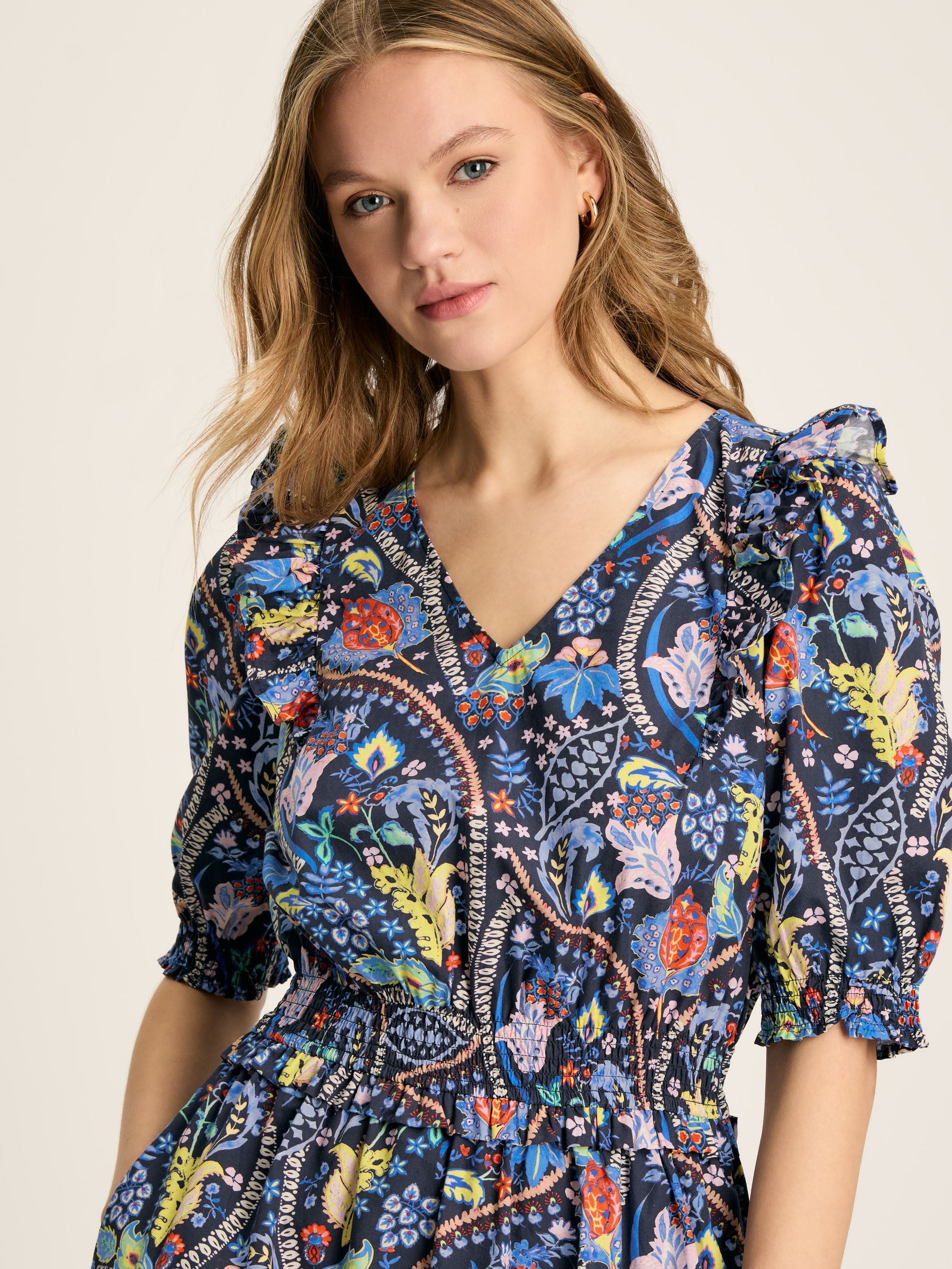 Rosalie Blue V-Neck Frill Dress - Image 4 of 7