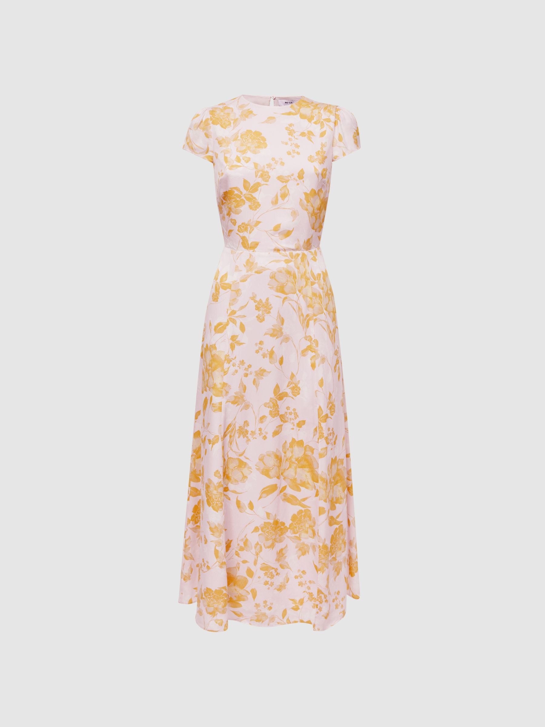 Floral Cut-Out Back Midi Dress in Pink/Yellow - Image 2 of 4