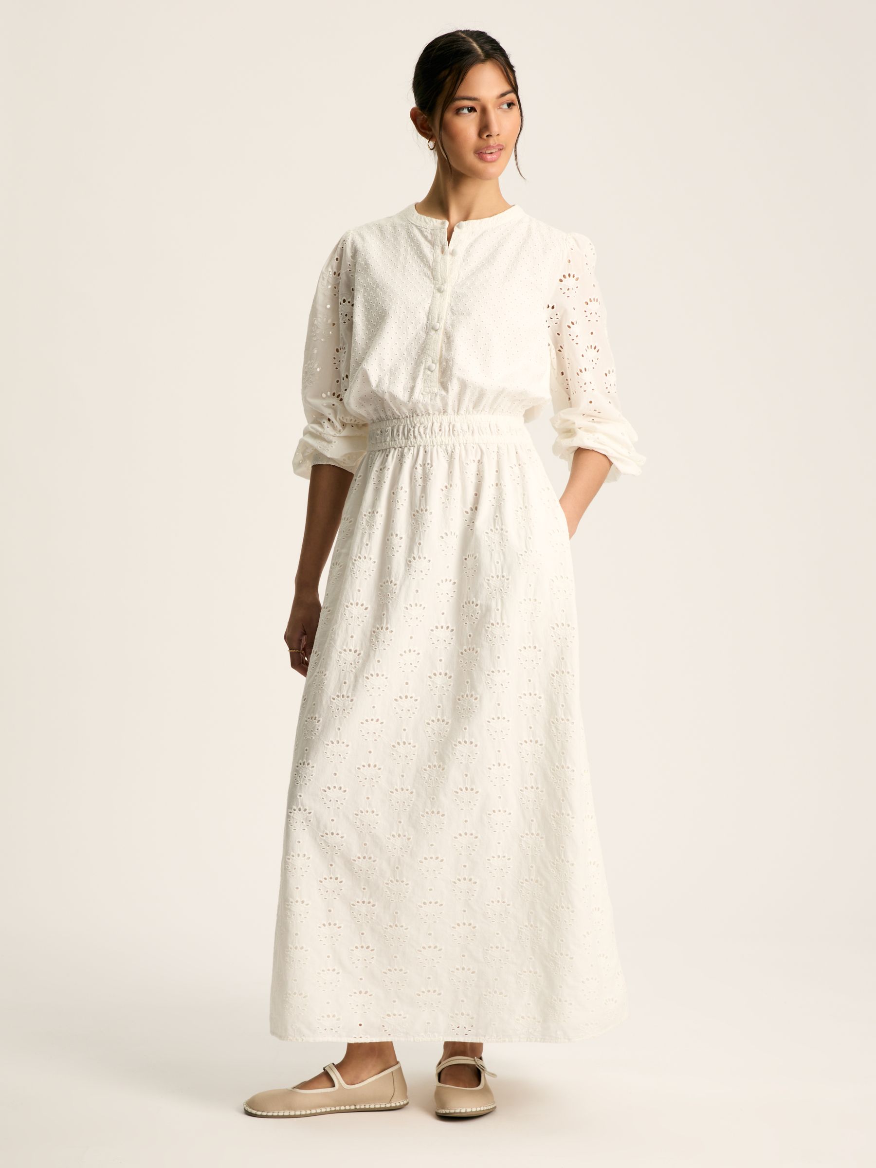 Cassie White Broderie Maxi Dress - Image 1 of 7