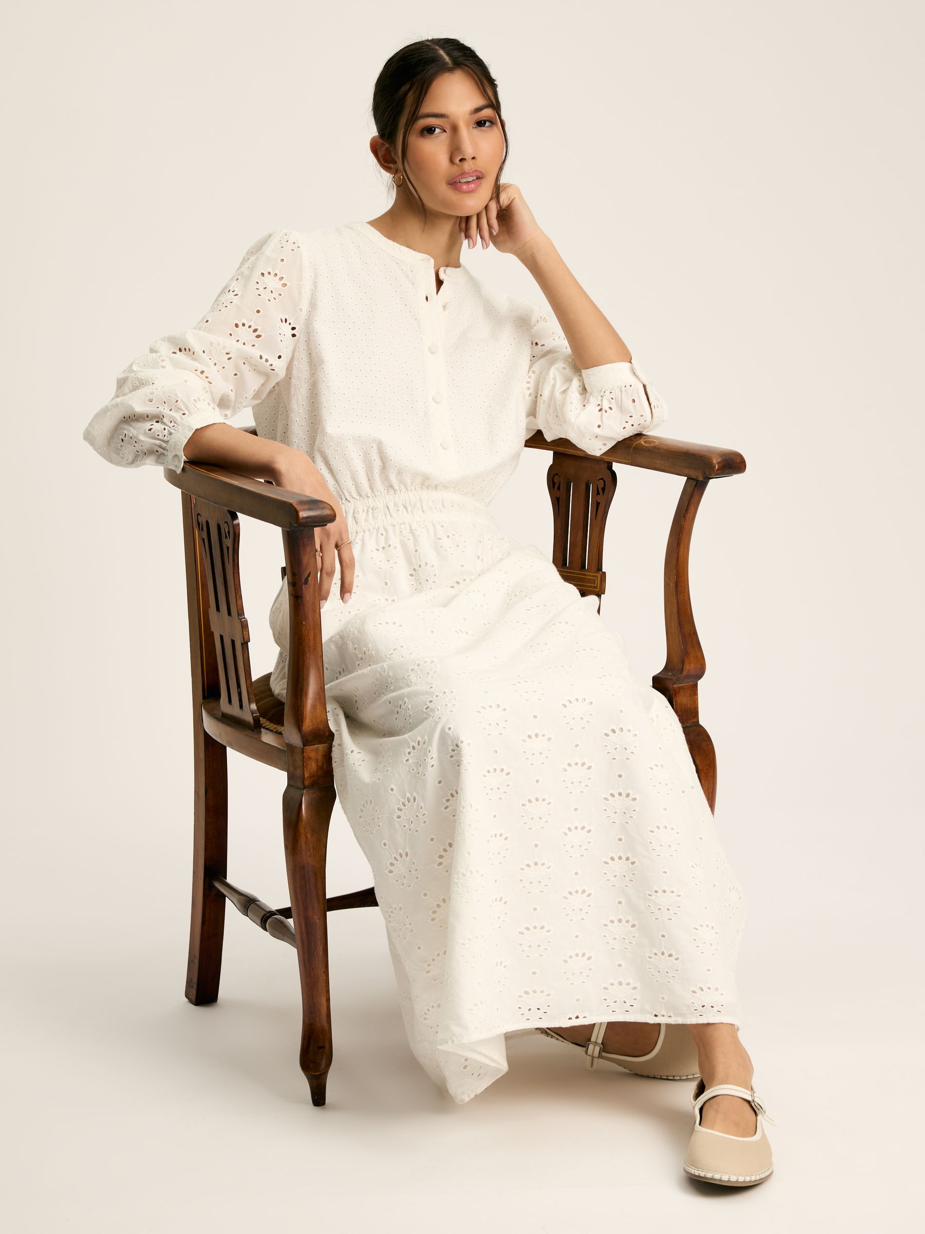Cassie White Broderie Maxi Dress - Image 3 of 7