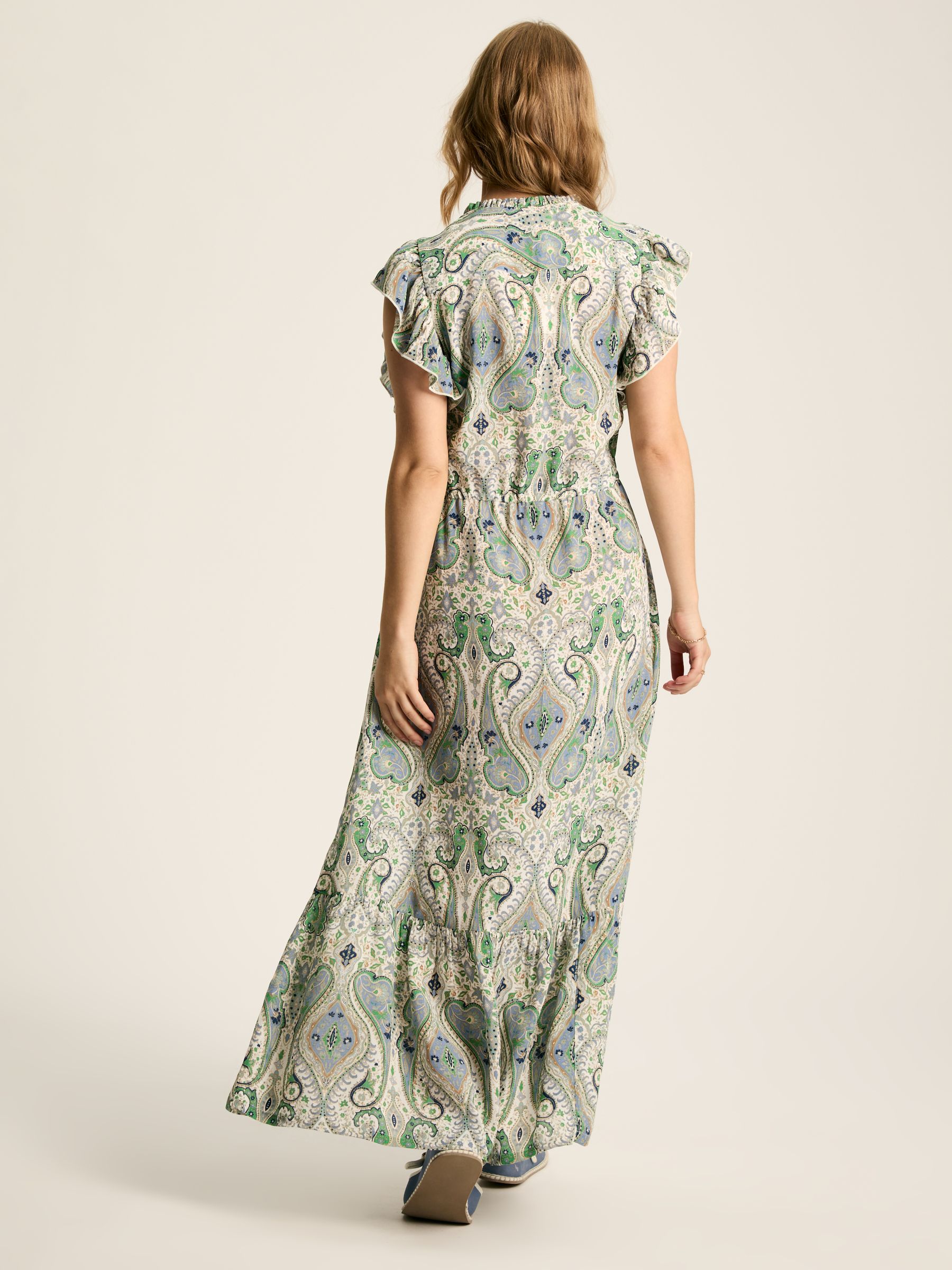 Lillia Blue/Green Tie Waist Tiered Dress - Image 2 of 5