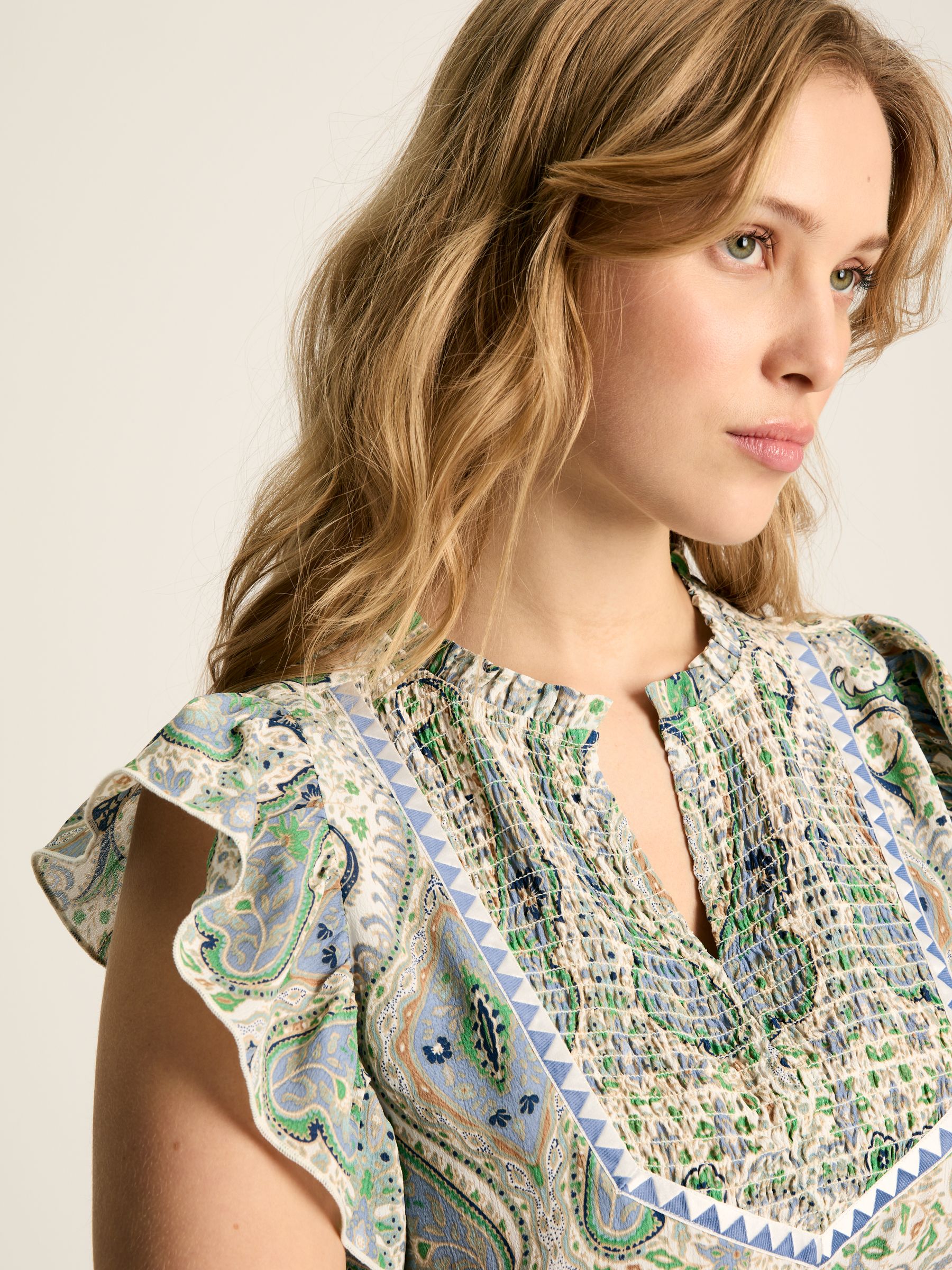 Lillia Blue/Green Tie Waist Tiered Dress - Image 3 of 5